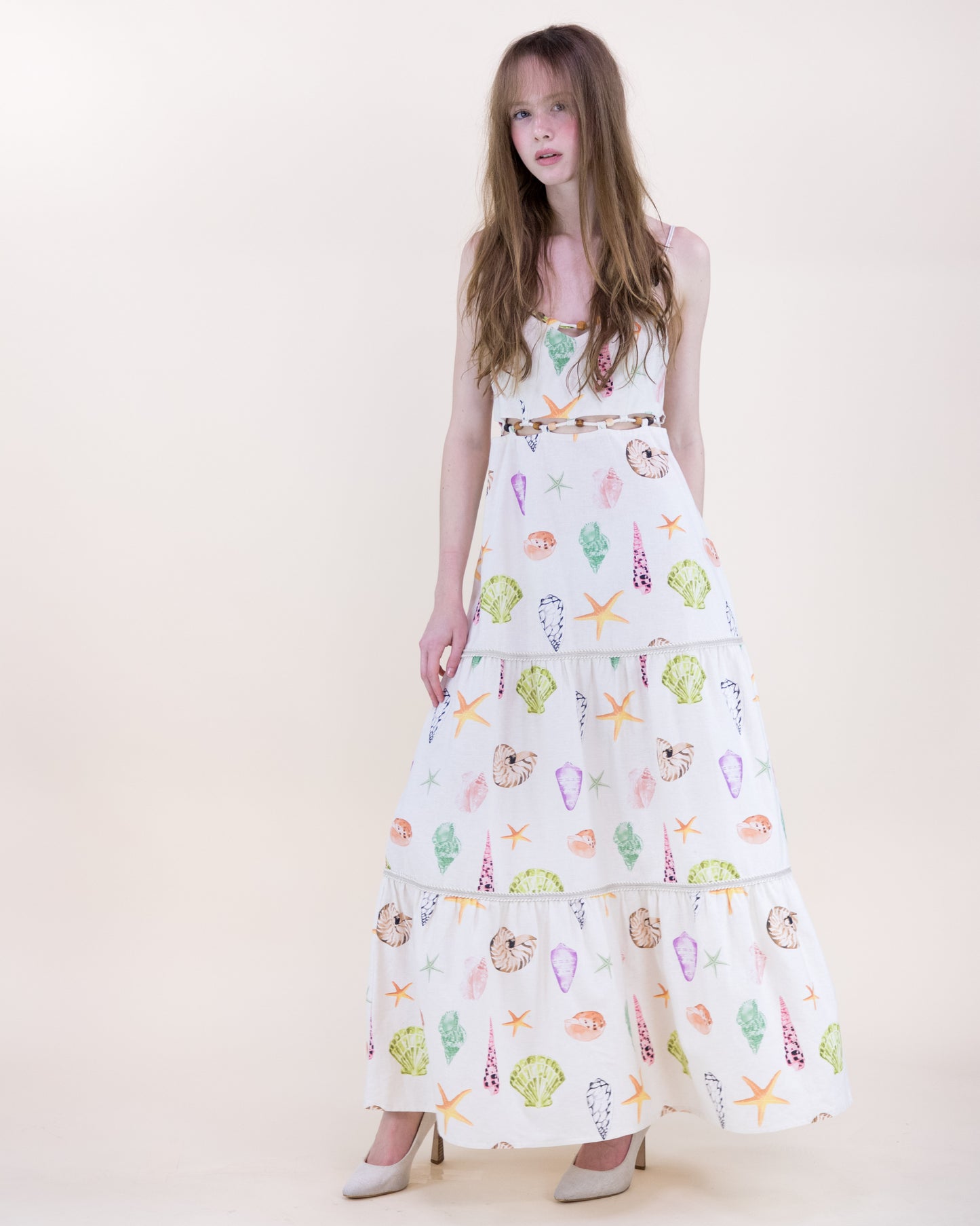 Sunwashed Seashell Beaded Maxi Dress