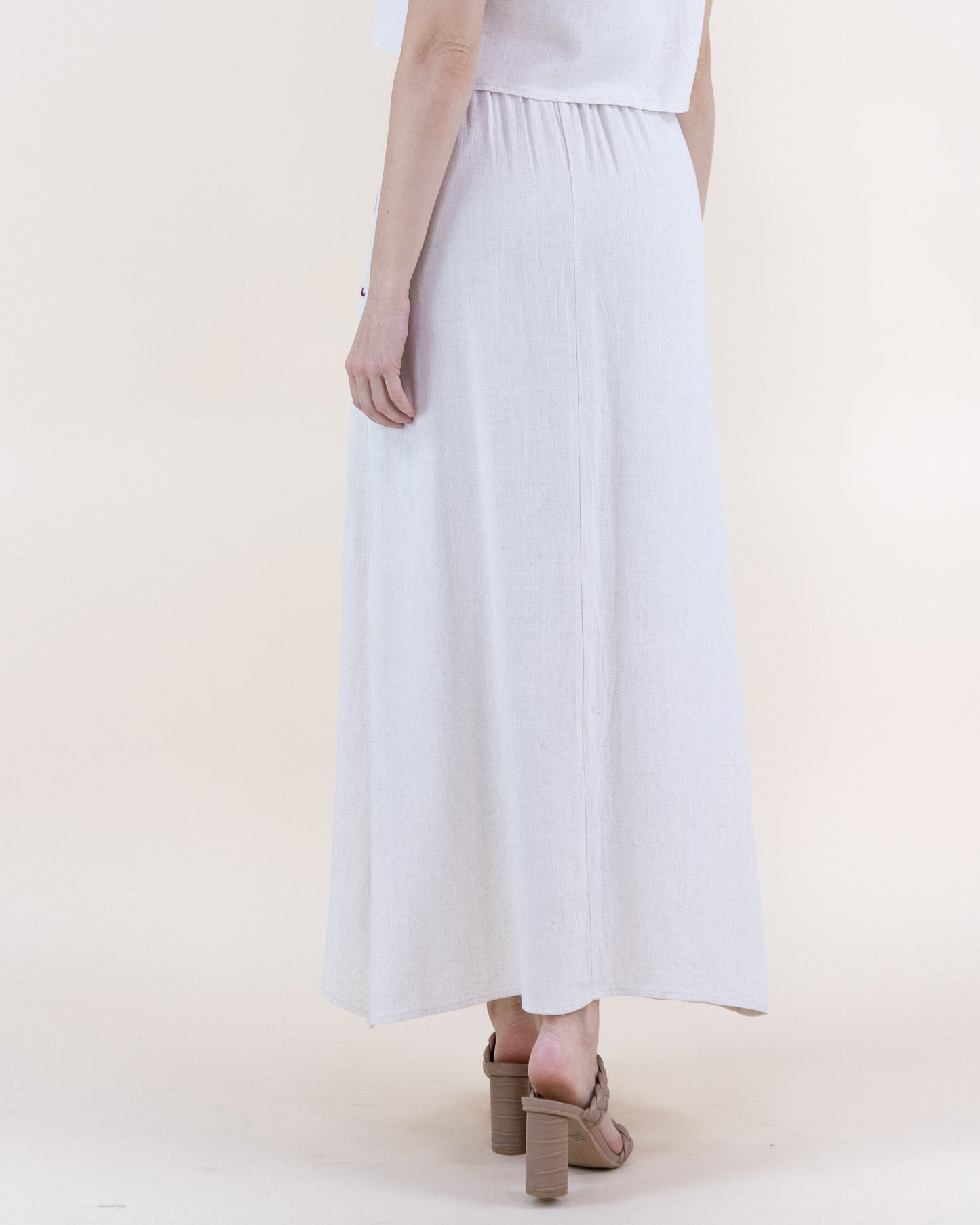 Linen Embroidered Edge Stitch Maxi Skirt