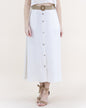 Linen Button Front Belted Midi Skirt