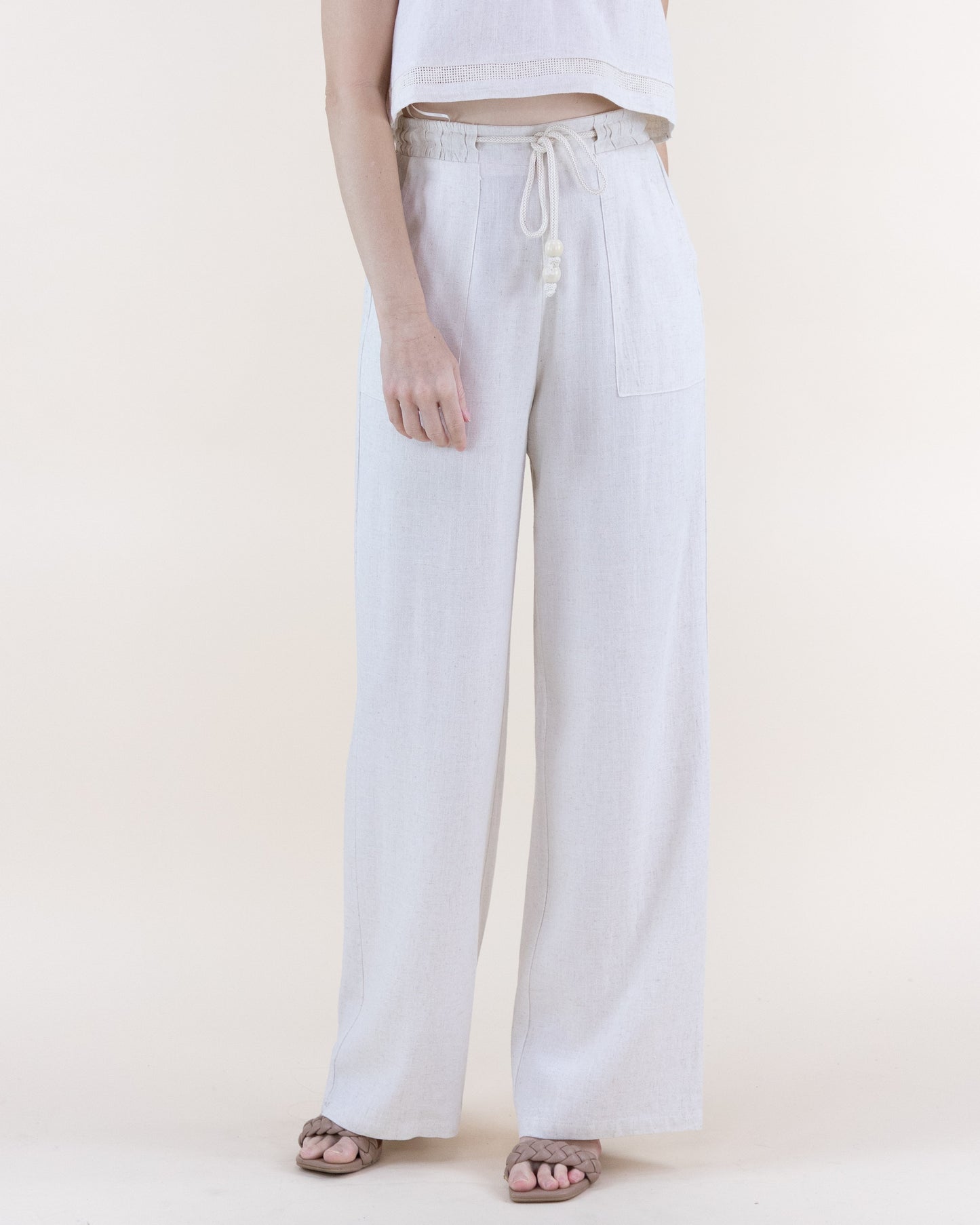 Coastal Linen Rope Belt Wide Legged Pants