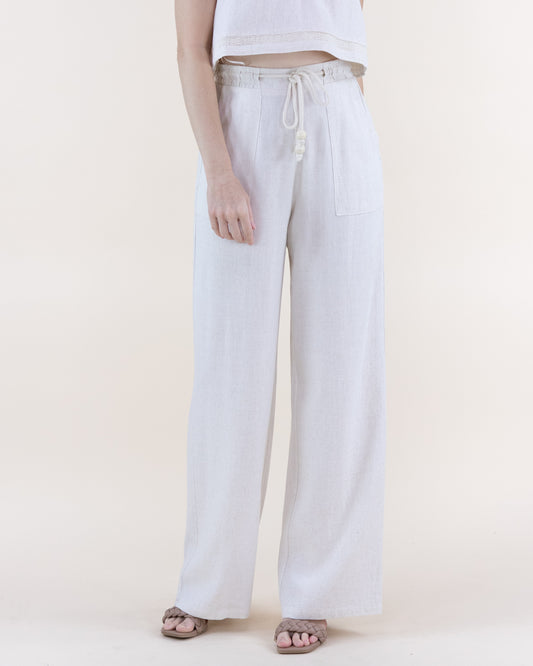 Coastal Linen Rope Belt Wide Legged Pants