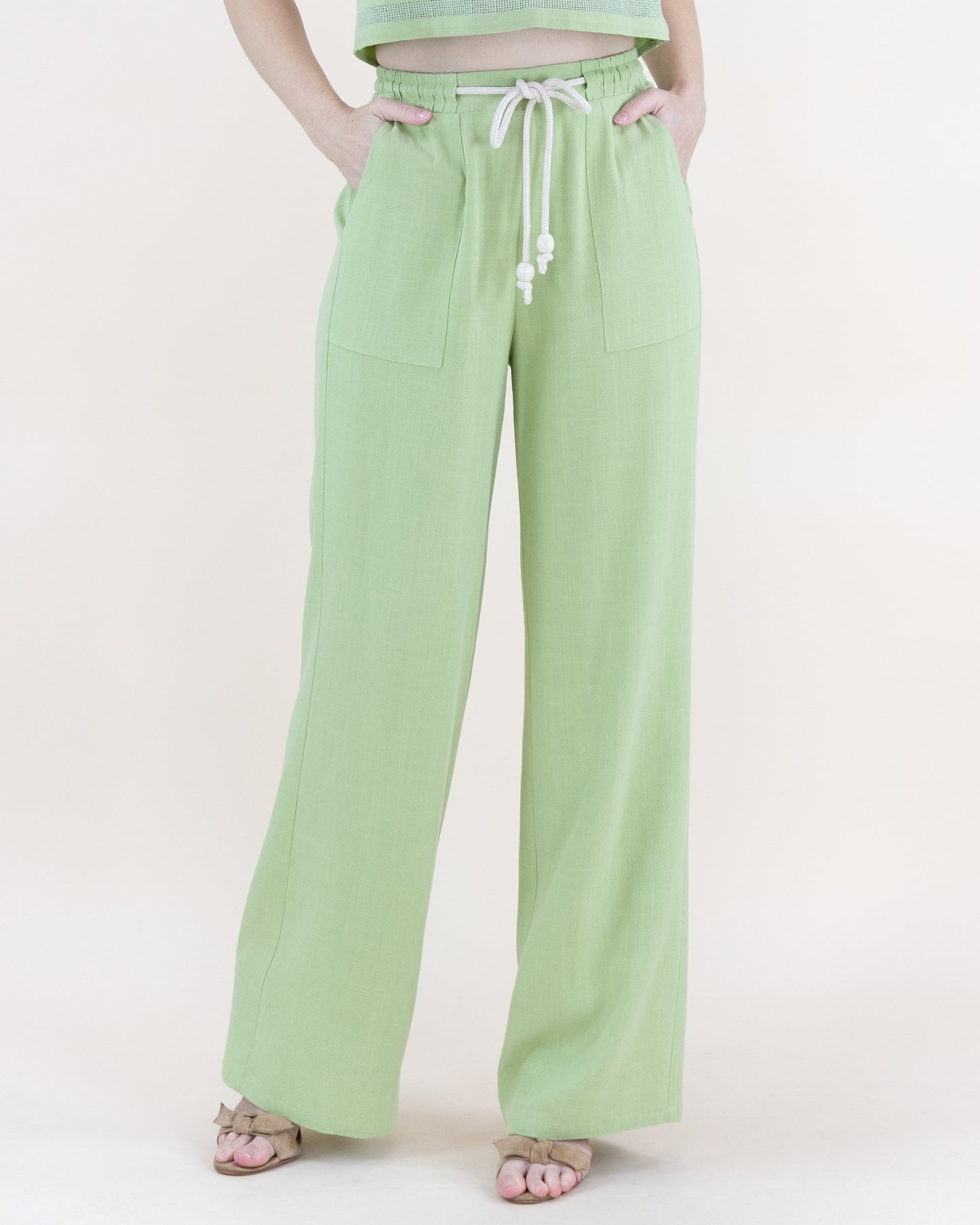 Coastal Linen Rope Belt Wide Legged Pants