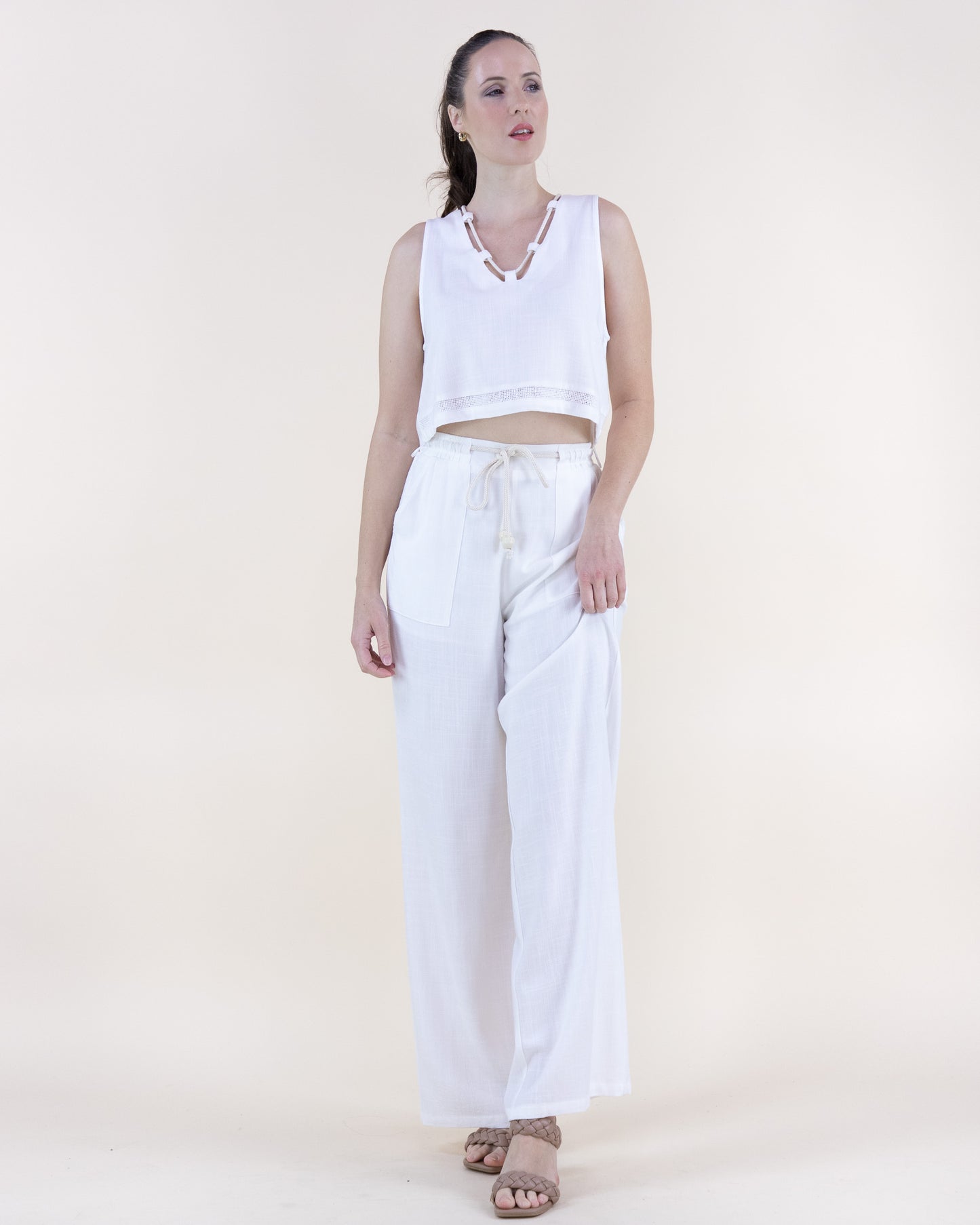 Coastal Linen Rope Crop Top