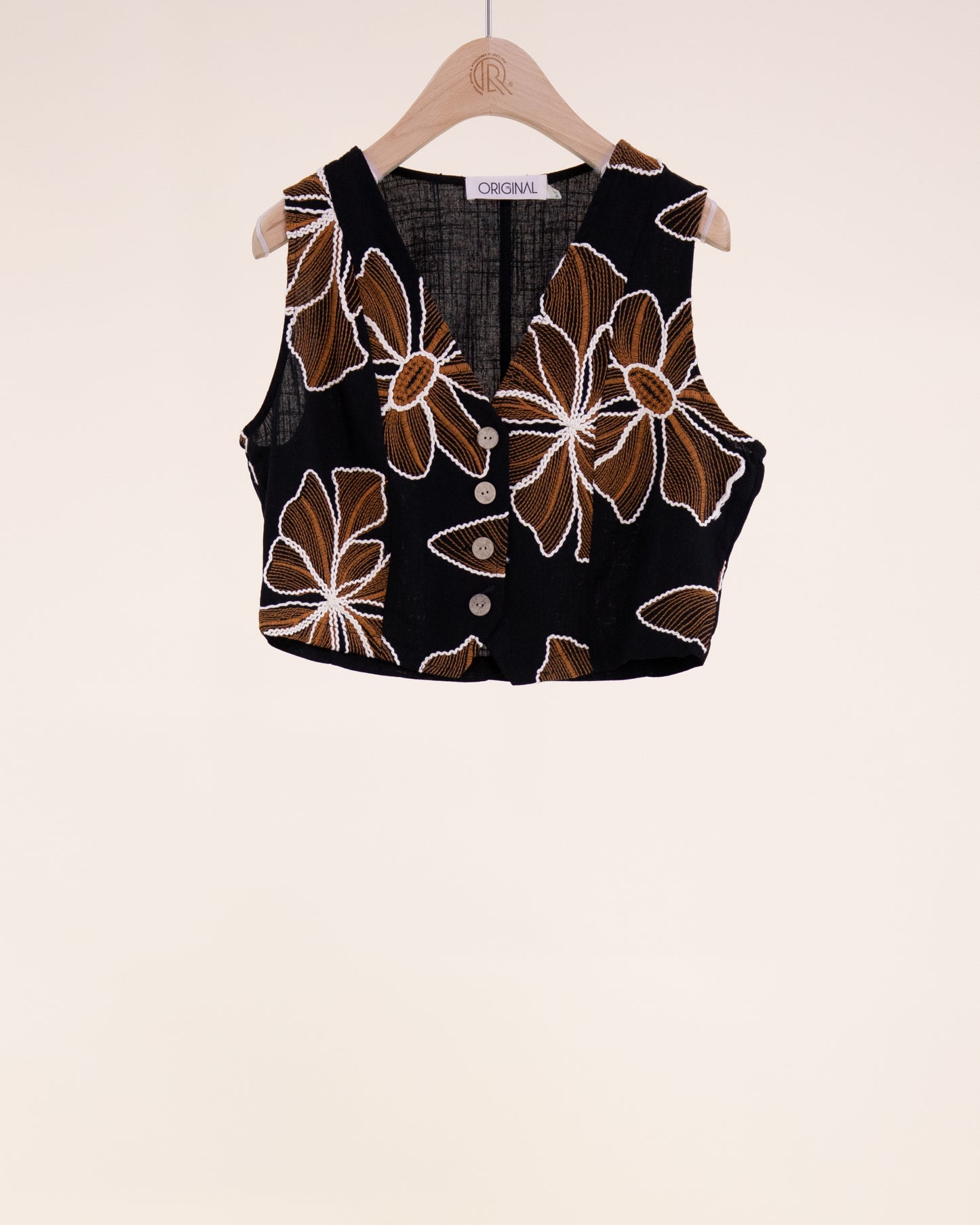 Embroidered Petals Button Front Vest