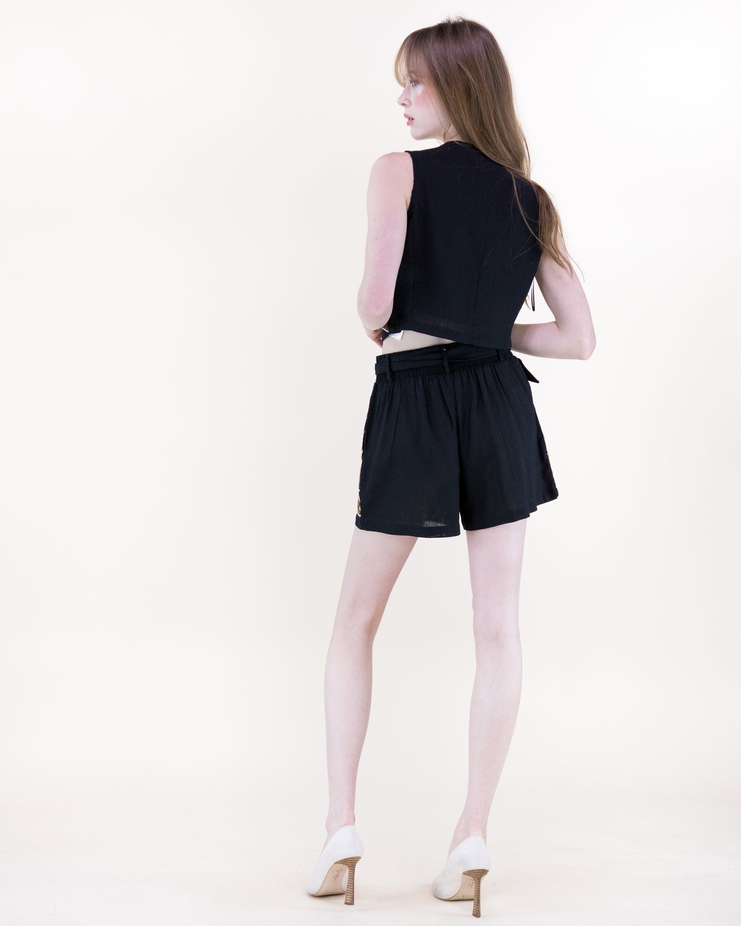 Embroidered Petals Button Front Vest