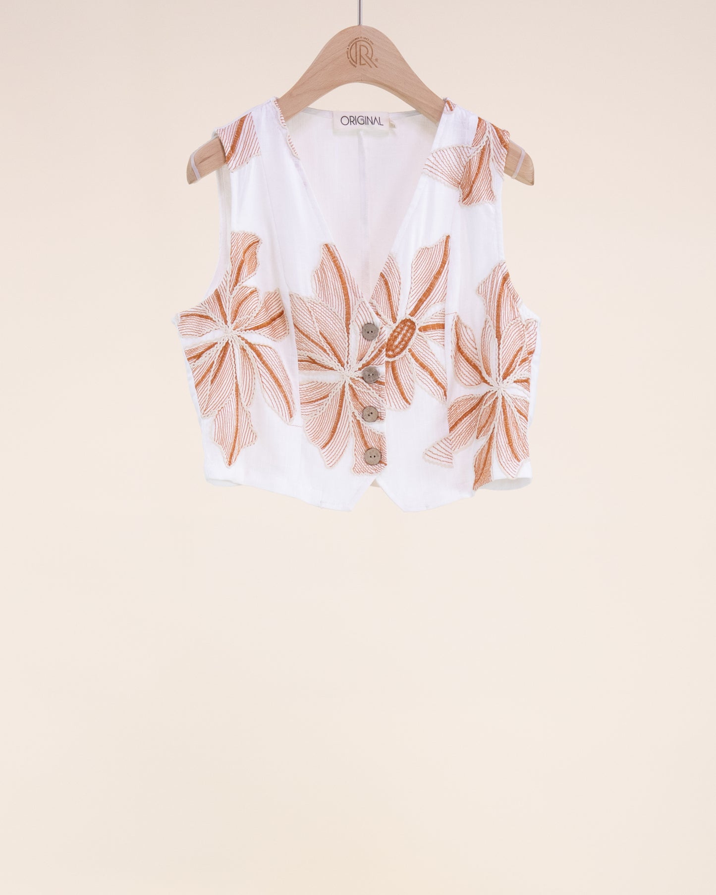 Embroidered Petals Button Front Vest