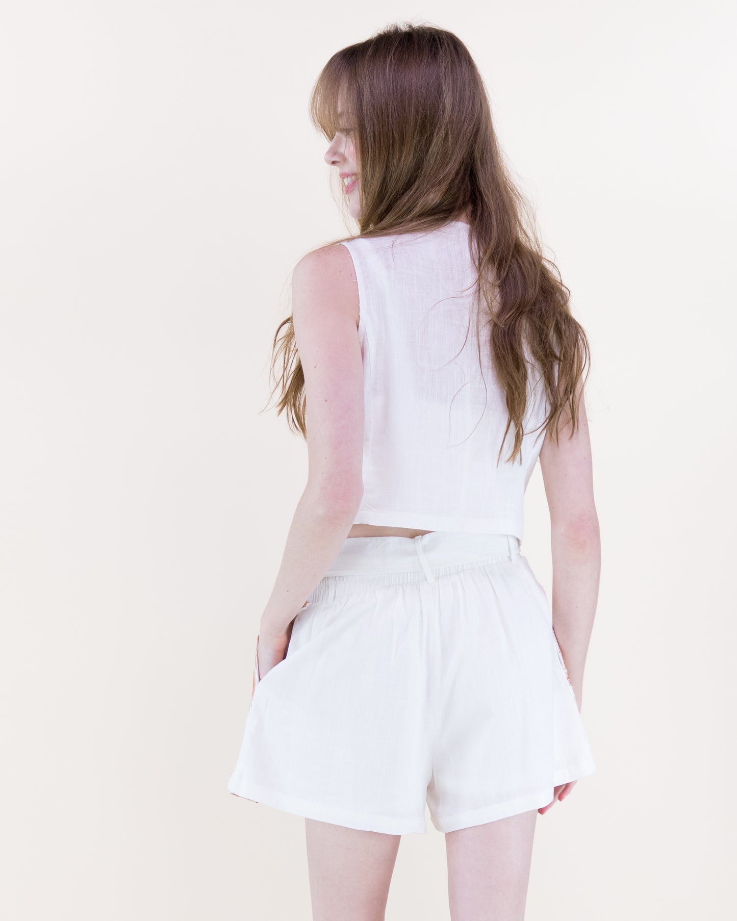 Embroidered Petals Button Front Vest