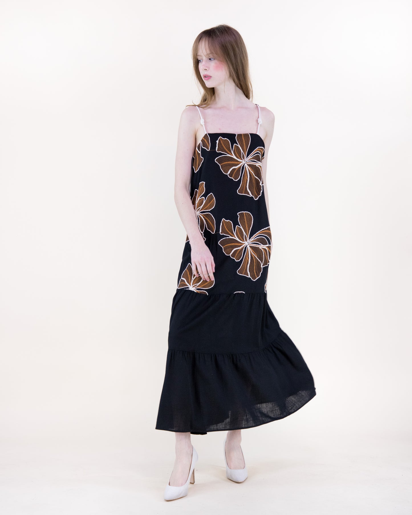 Embroidered Petals Tiered Maxi Dress