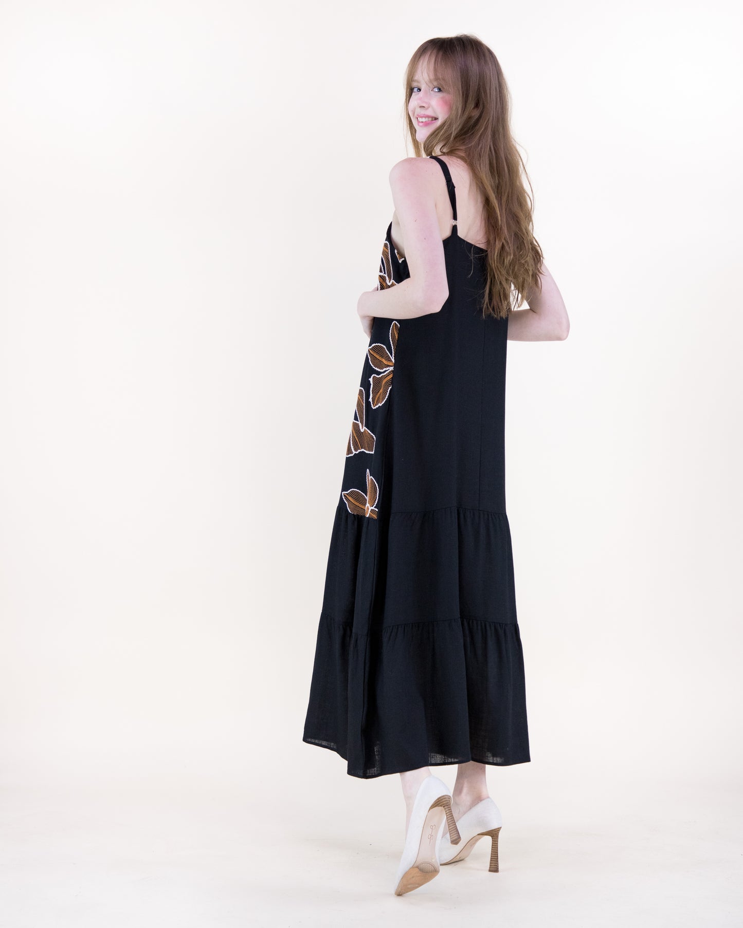 Embroidered Petals Tiered Maxi Dress