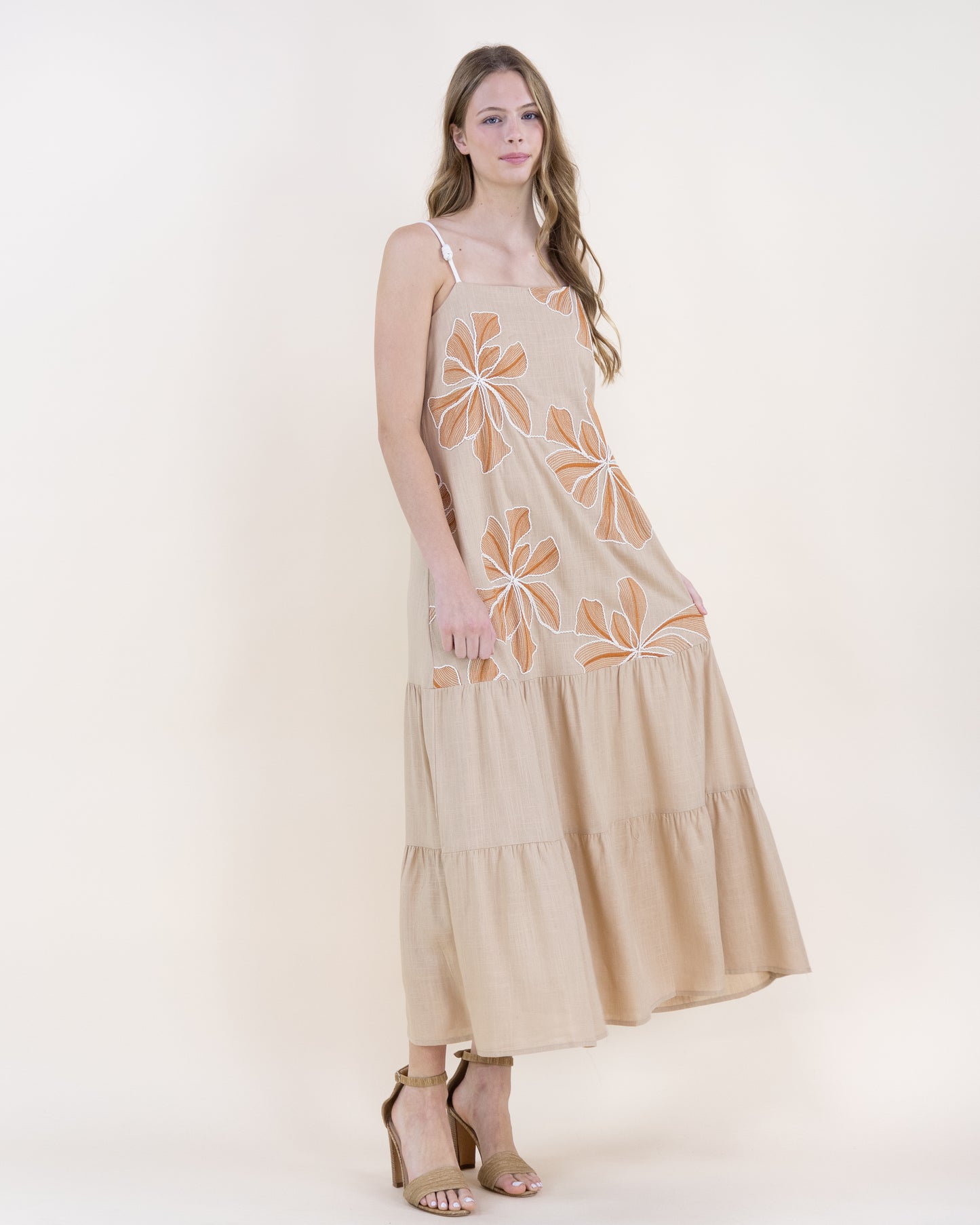 Embroidered Petals Tiered Maxi Dress