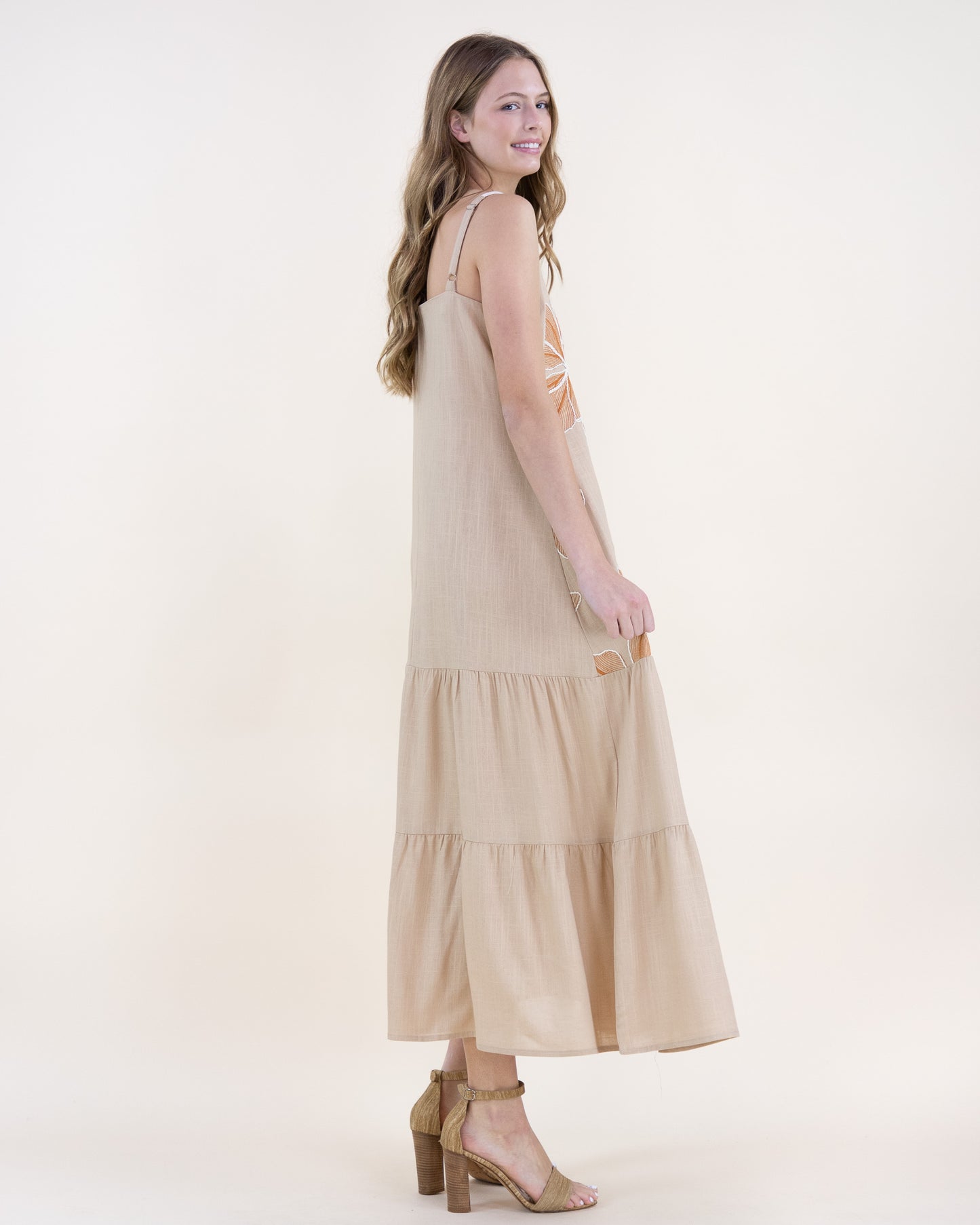 Embroidered Petals Tiered Maxi Dress
