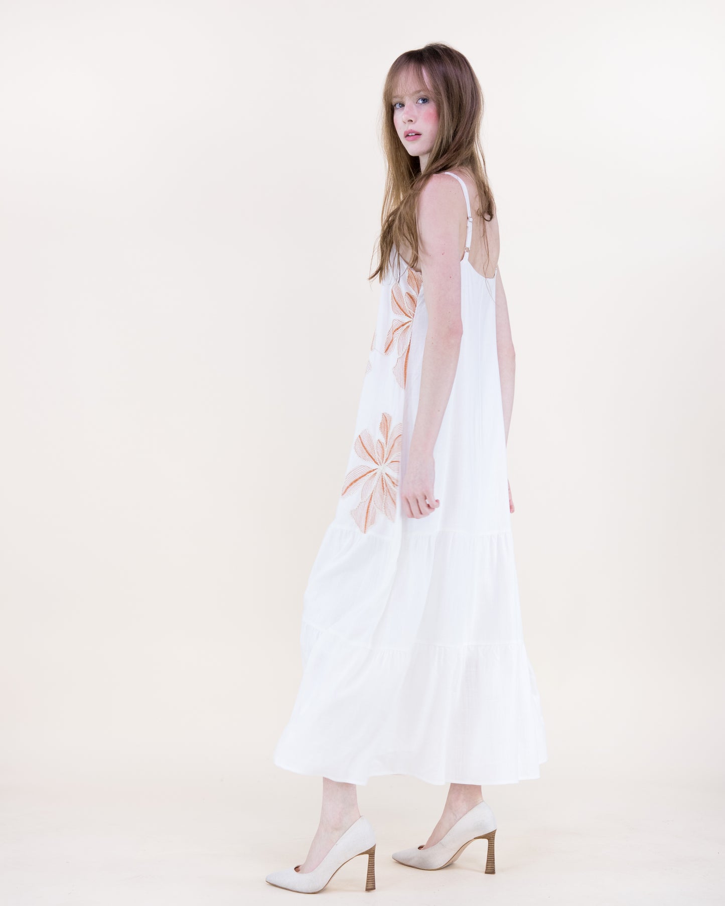 Embroidered Petals Tiered Maxi Dress