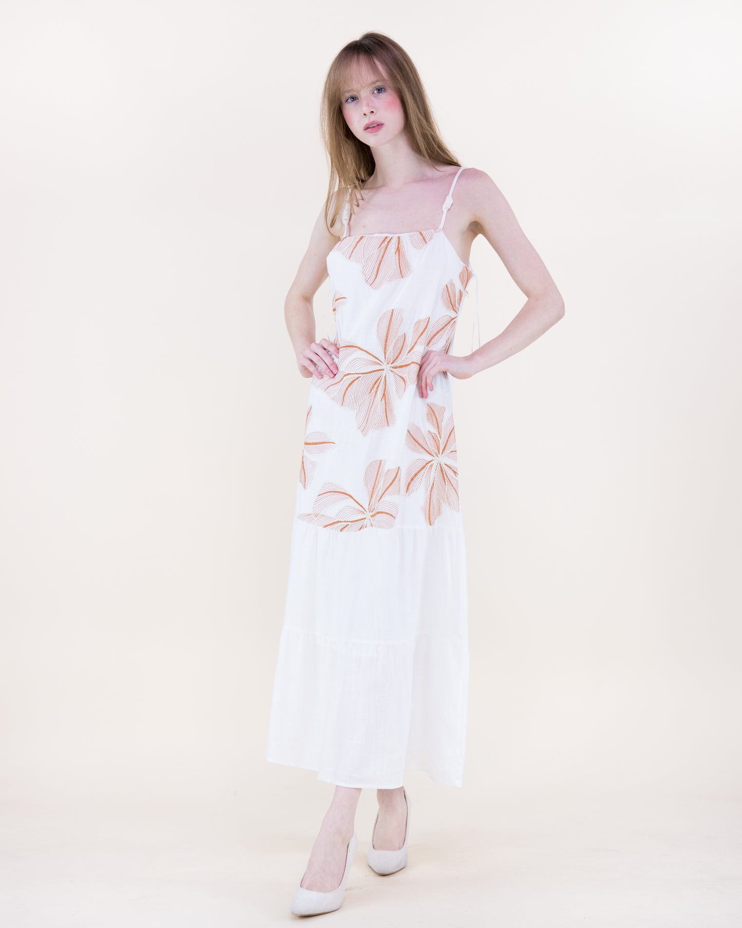 Embroidered Petals Tiered Maxi Dress