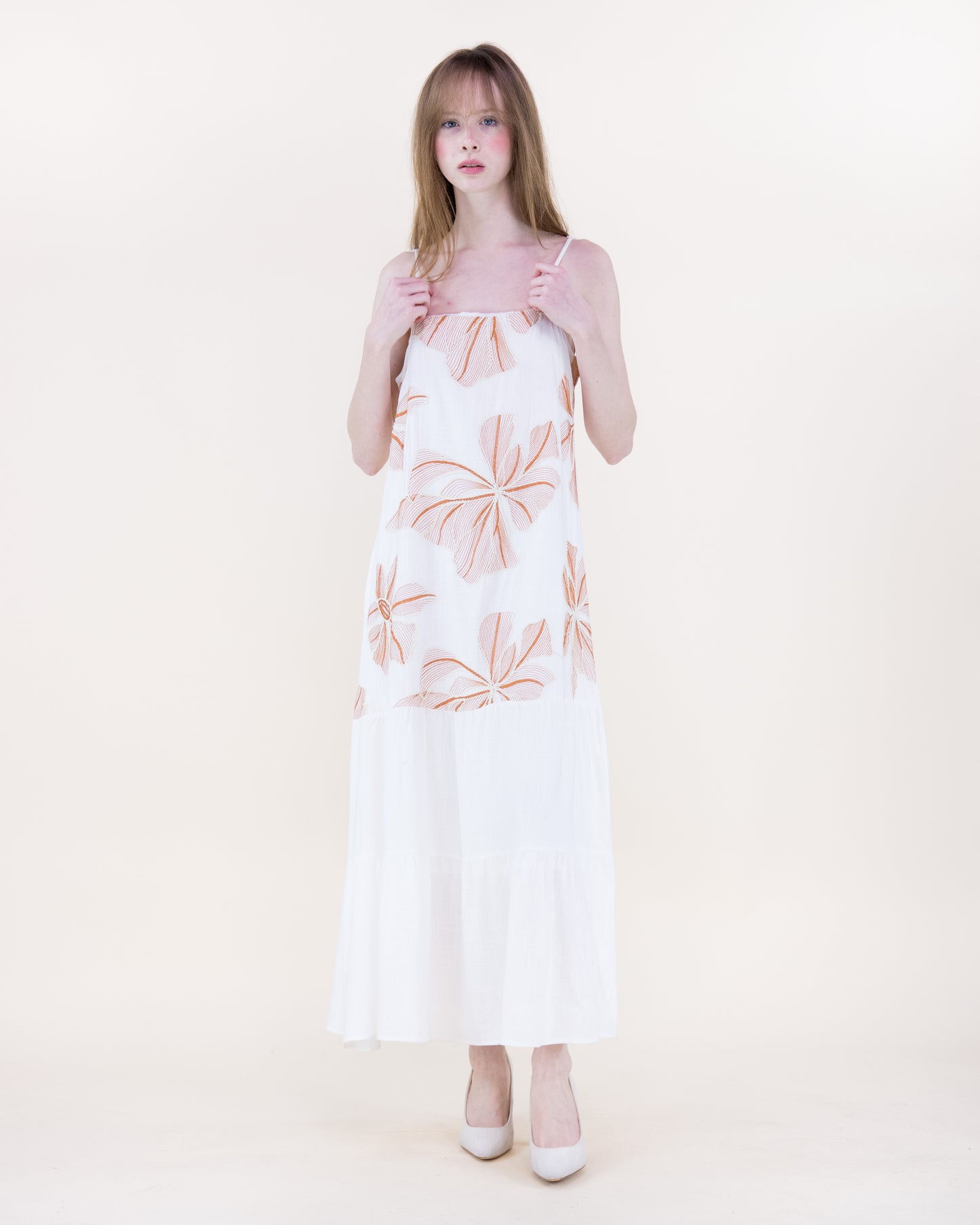 Embroidered Petals Tiered Maxi Dress