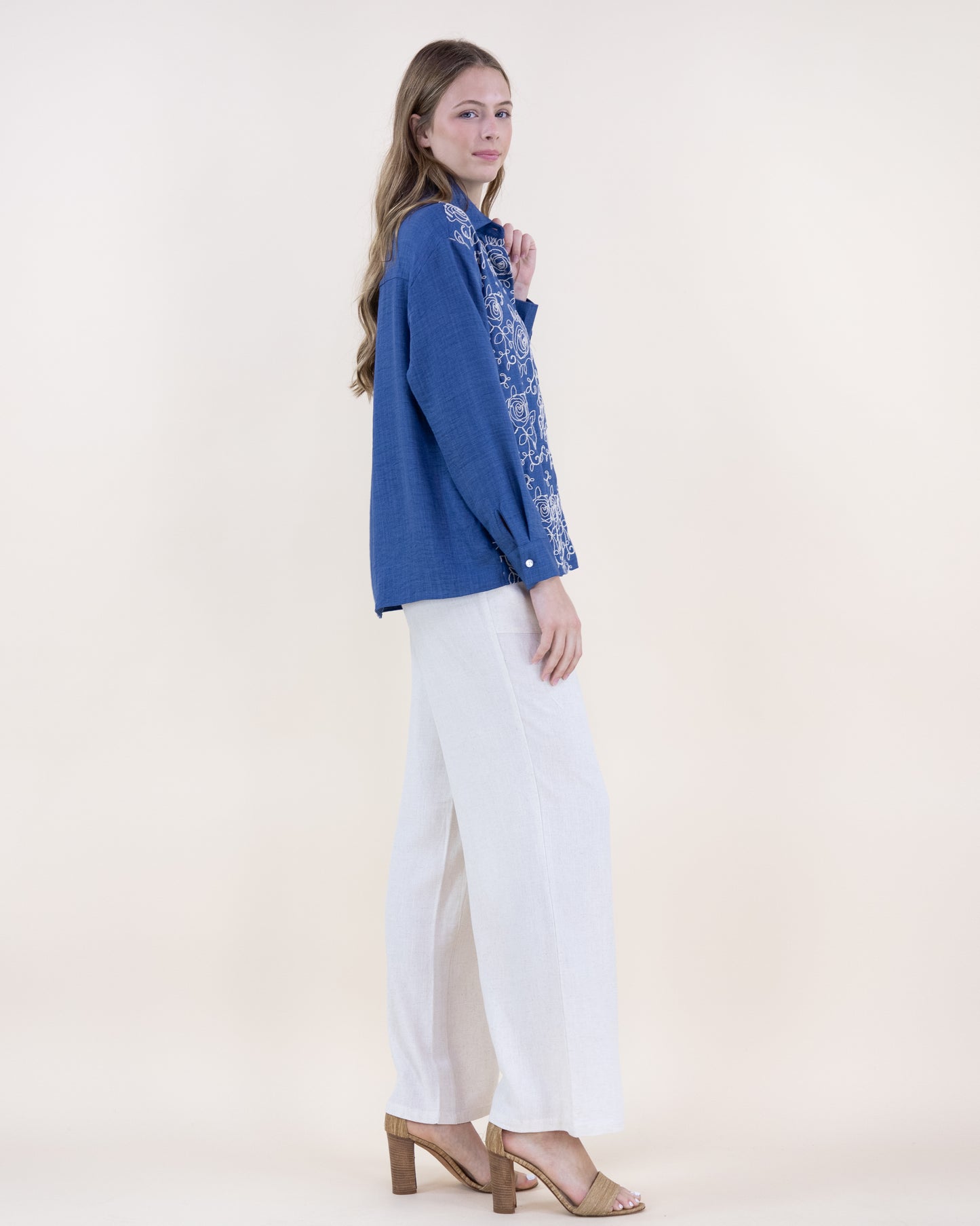 Prairie Rose Embroidered Cotton Blend Button Up Shirt
