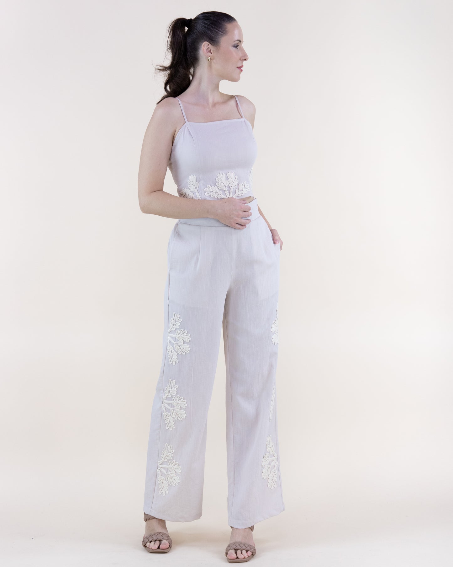 Tropical Embroidered Square Neck Crop Top