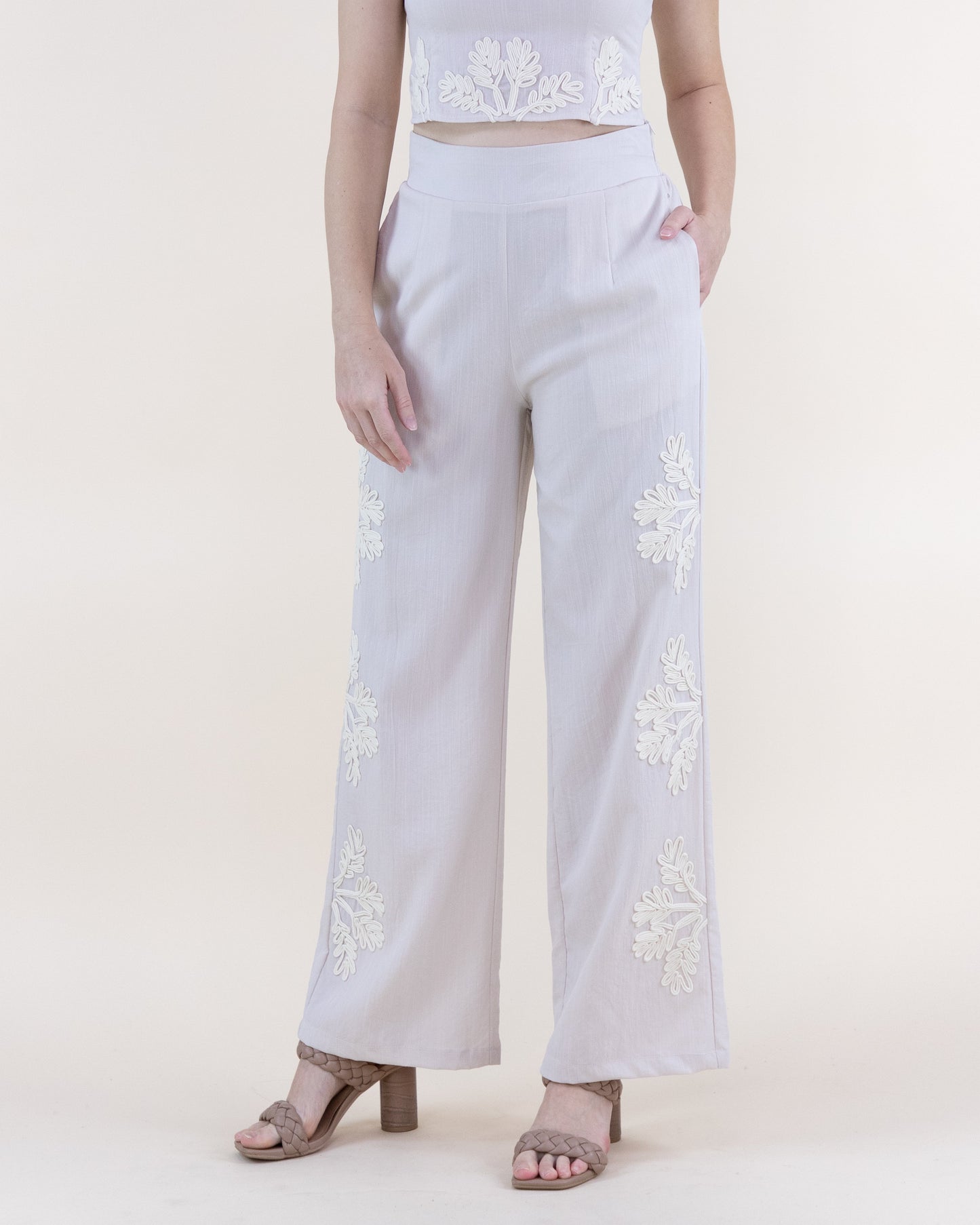 Tropical Side Leg Embroidered Wide Leg Pants - S/M, L/XL