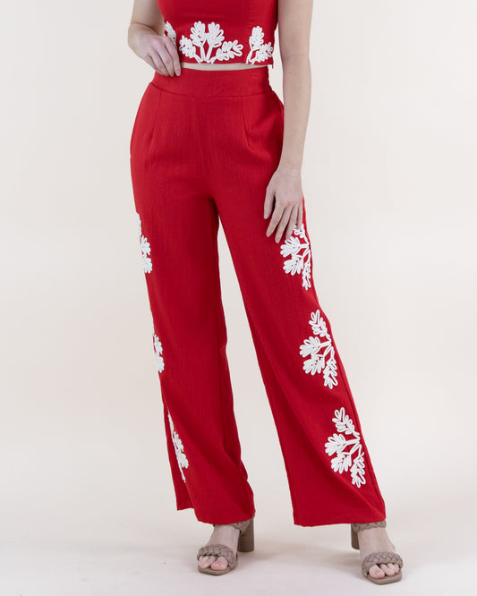 Tropical Side Leg Embroidered Wide Leg Pants - S/M, L/XL