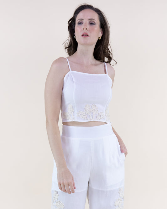 Tropical Embroidered Square Neck Crop Top