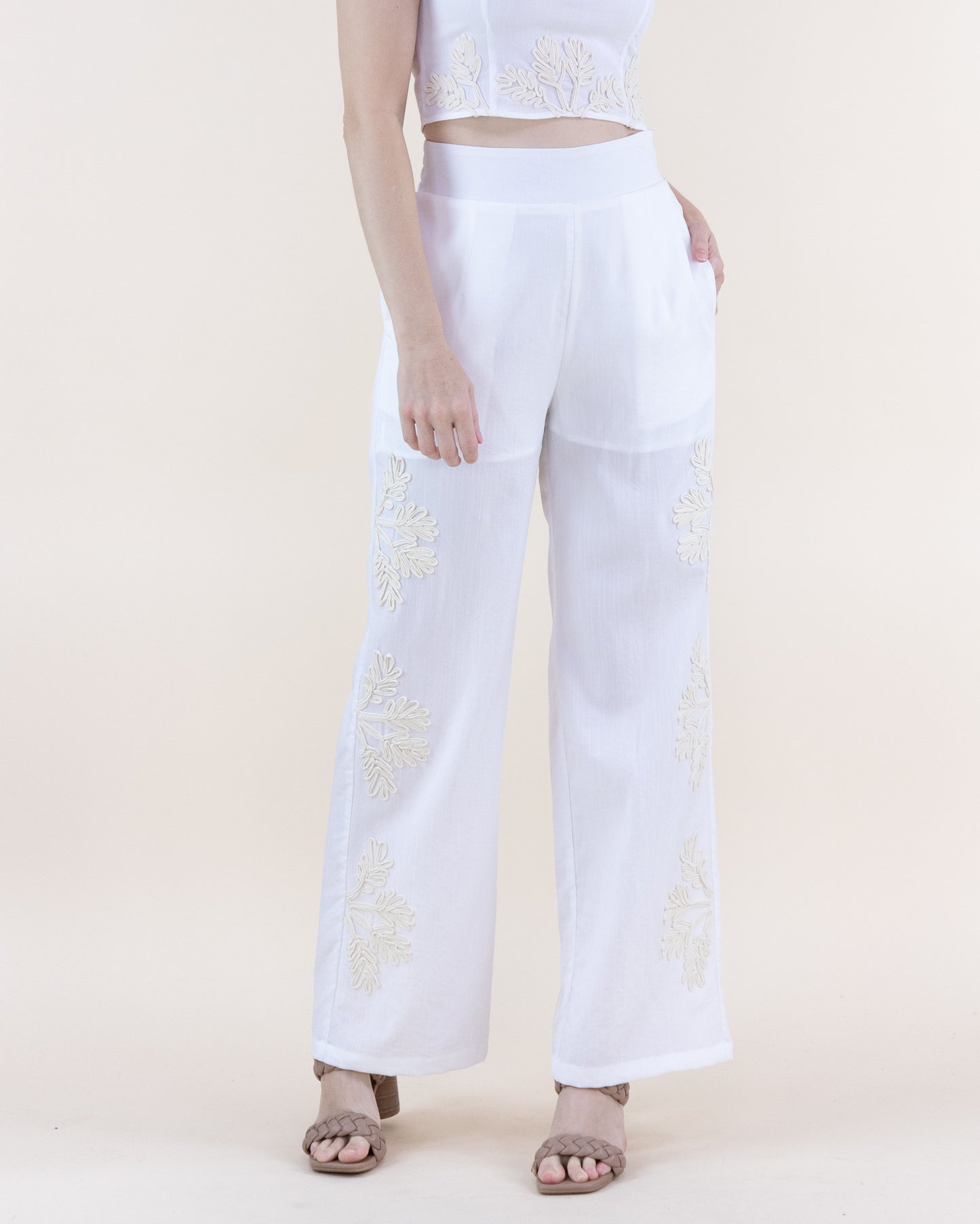 Tropical Side Leg Embroidered Wide Leg Pants - S/M, L/XL