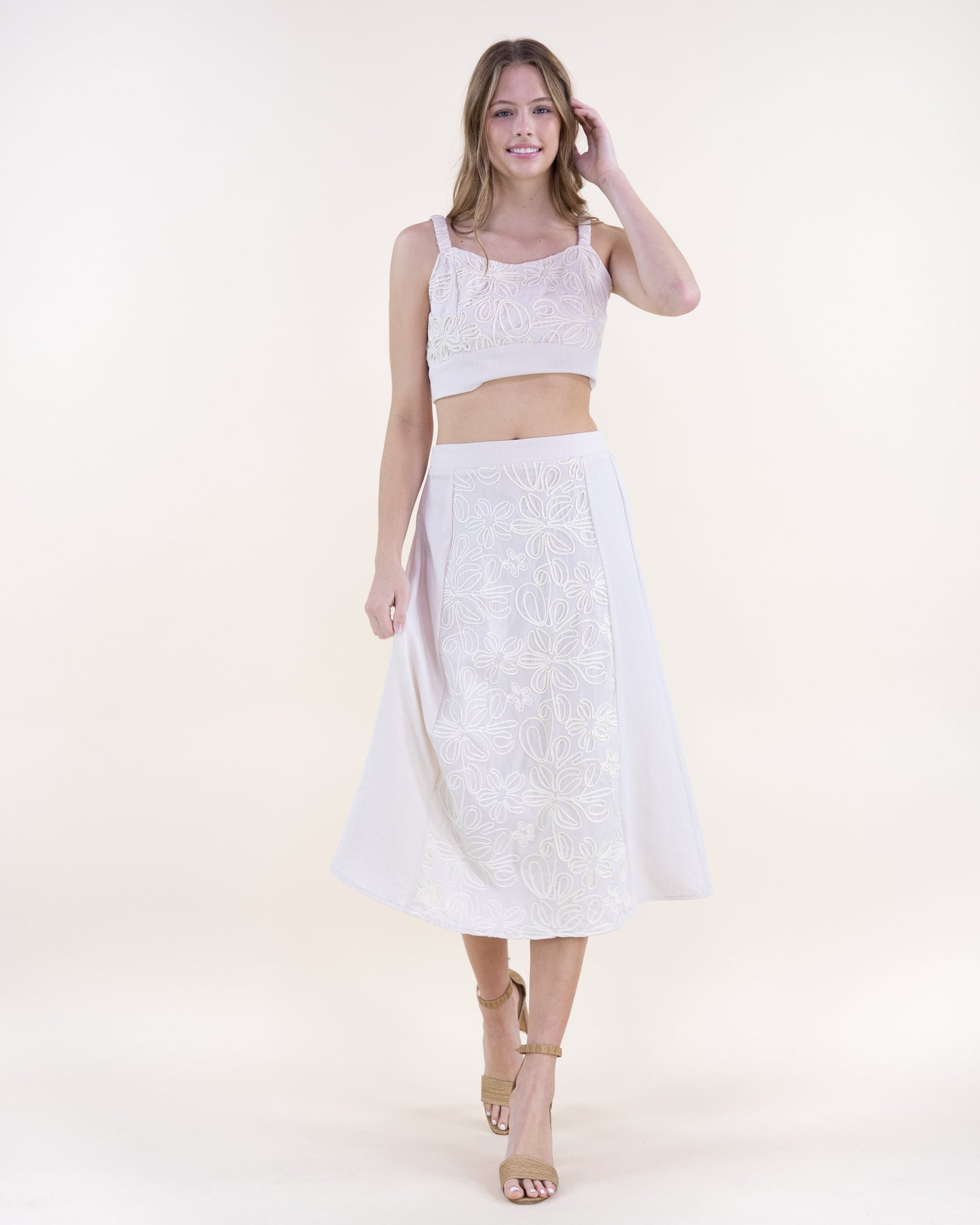 Wildflower Embroidered Outline Midi Skirt - S/M, L/XL