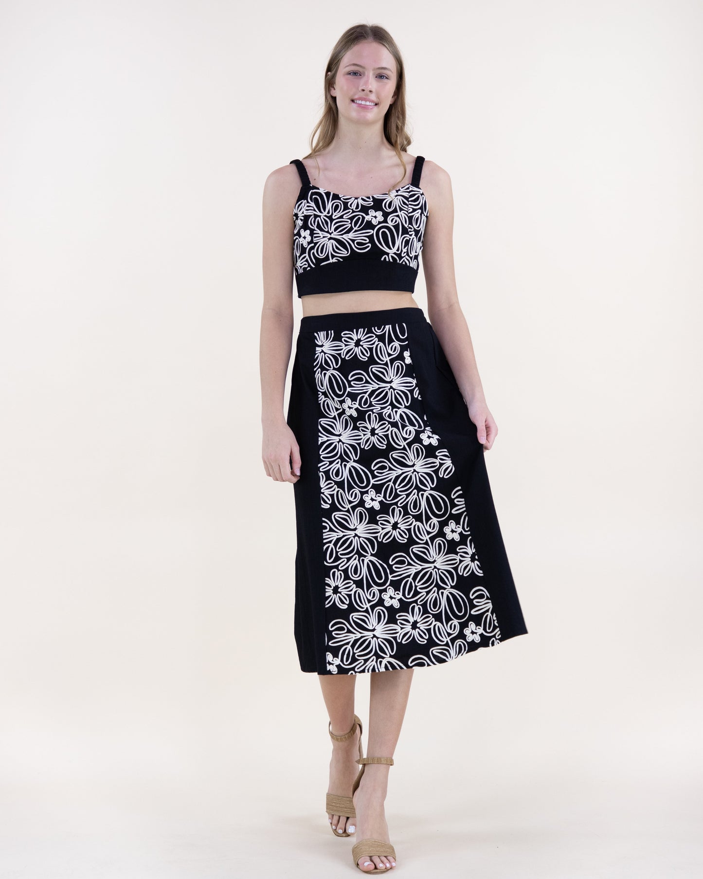 Wildflower Embroidered Outline Midi Skirt - S/M, L/XL