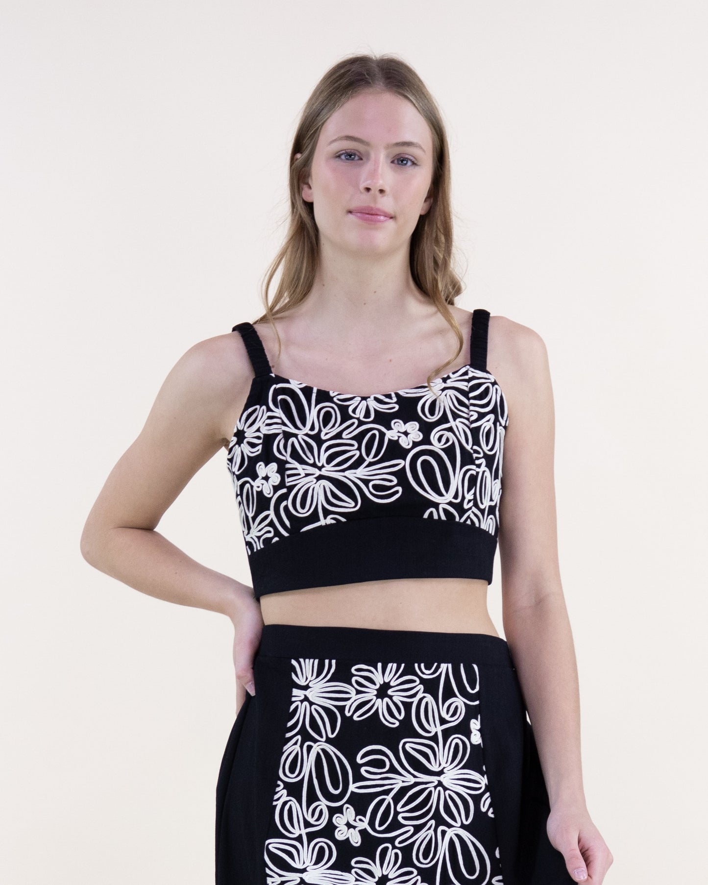 Wildflower Embroidered Outline Crop Top
