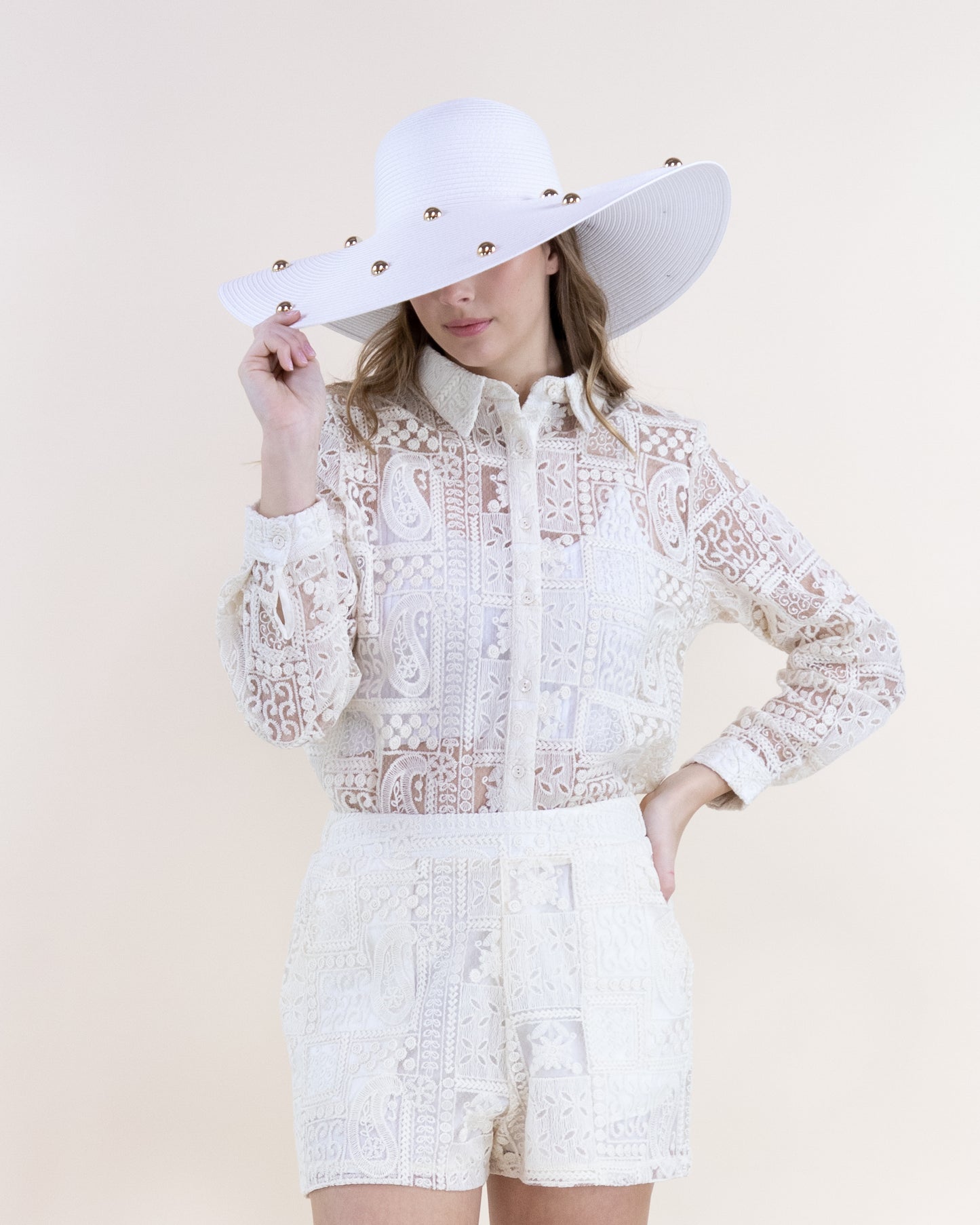Sheer Lace Collage High Waisted Shorts - S/M, L/XL