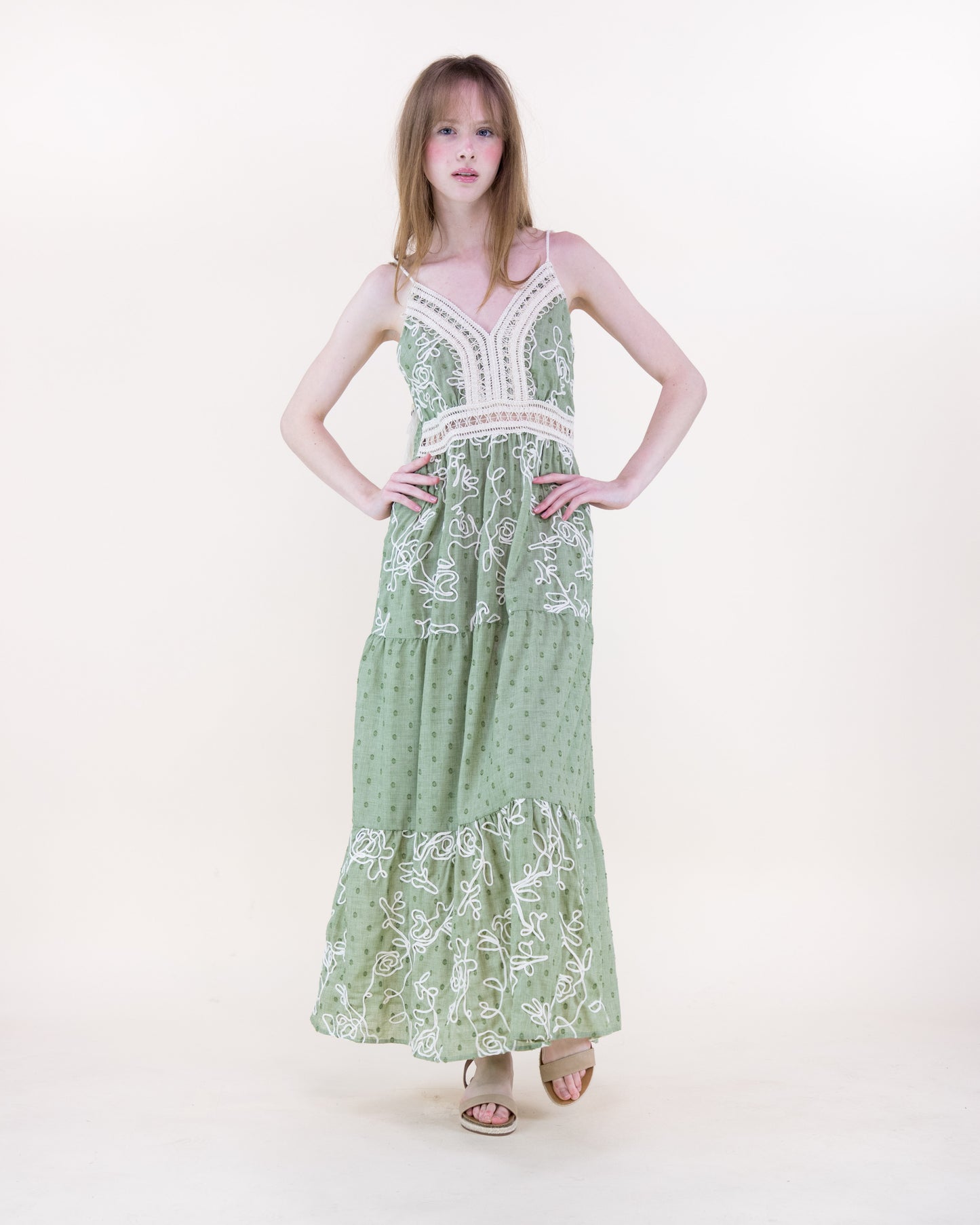 Summer Rose Embroidered Tiered Maxi Dress