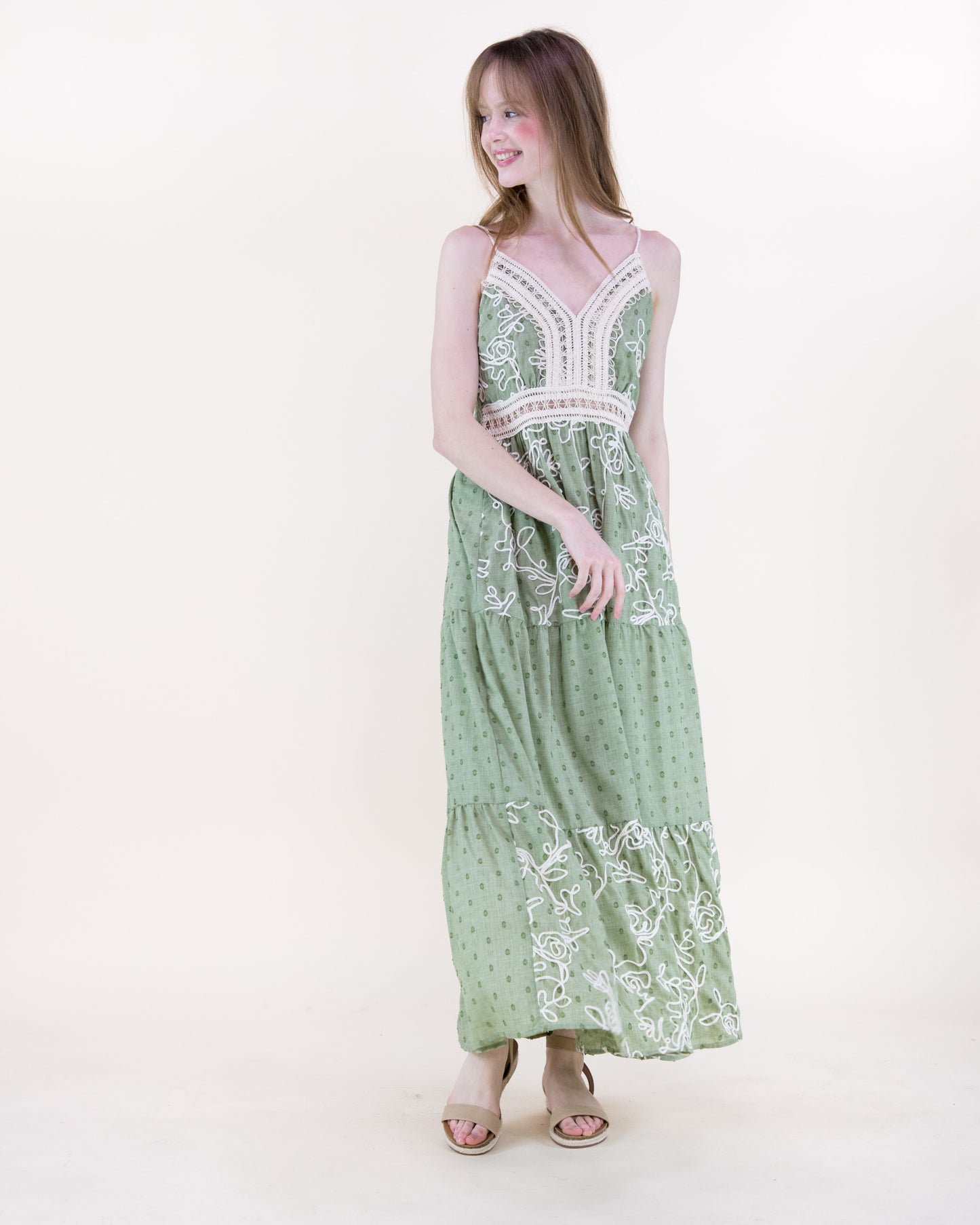 Summer Rose Embroidered Tiered Maxi Dress