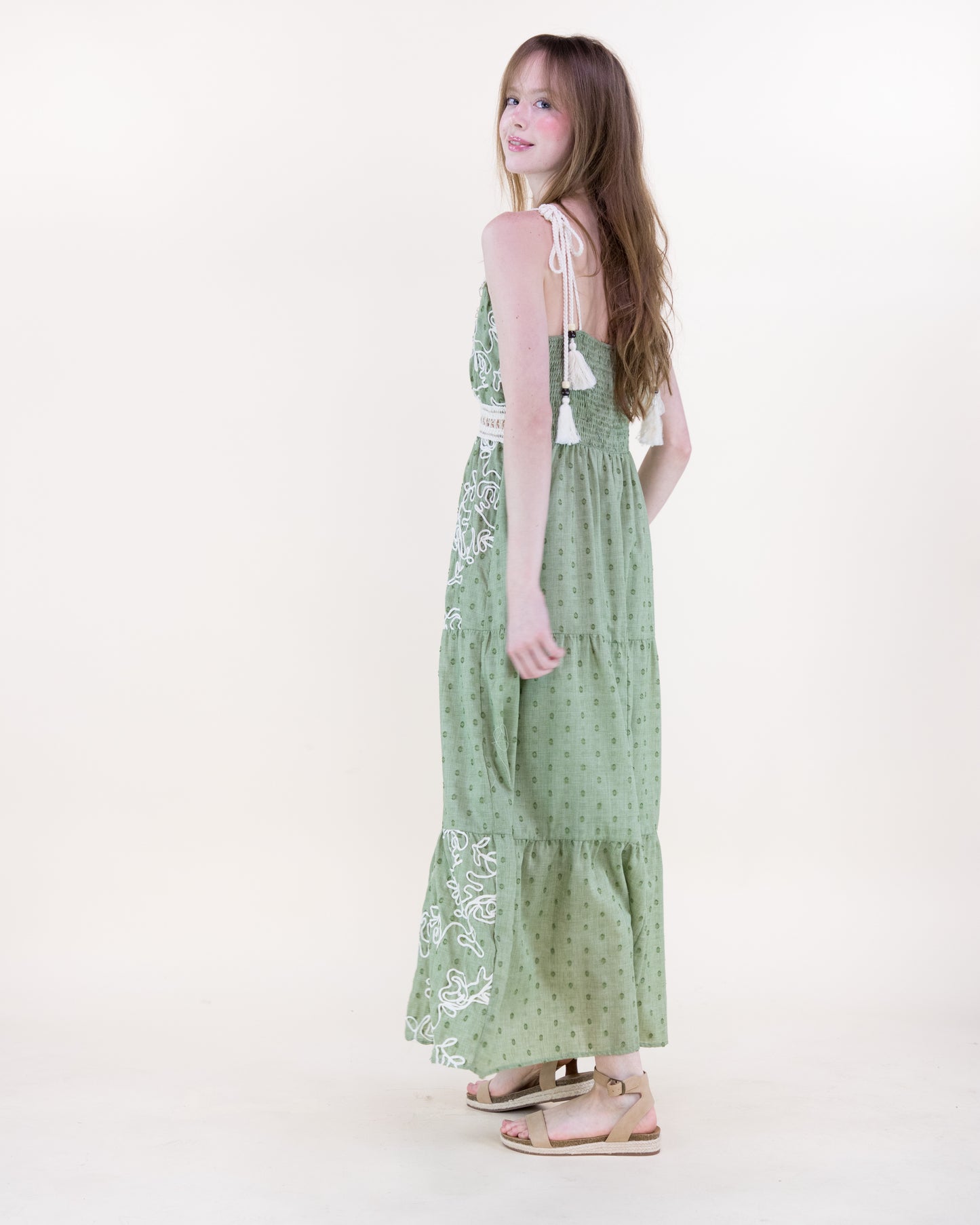 Summer Rose Embroidered Tiered Maxi Dress