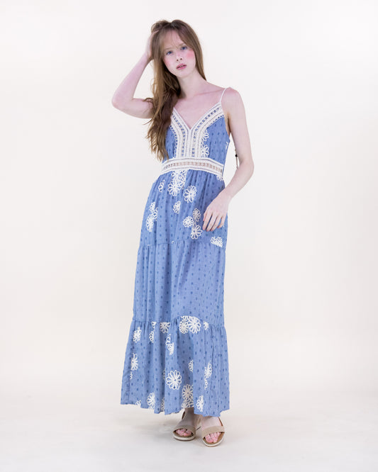 Desert Marigold Embroidered Tiered Maxi Dress