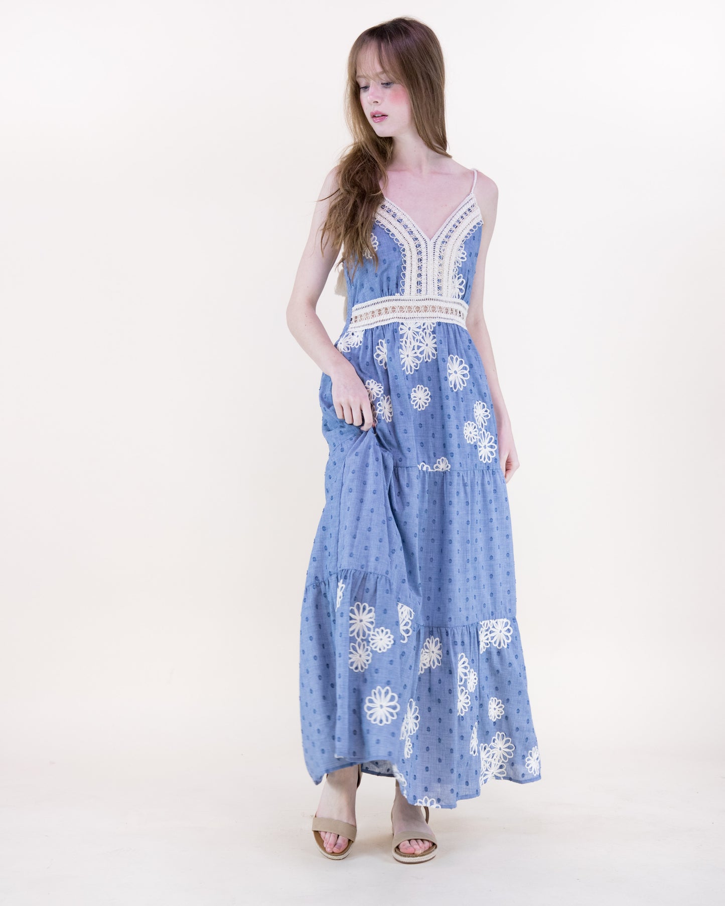 Desert Marigold Embroidered Tiered Maxi Dress