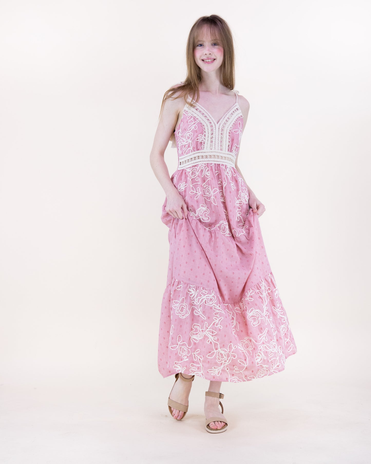 Sunburst Daisy Embroidered Tiered Maxi Dress