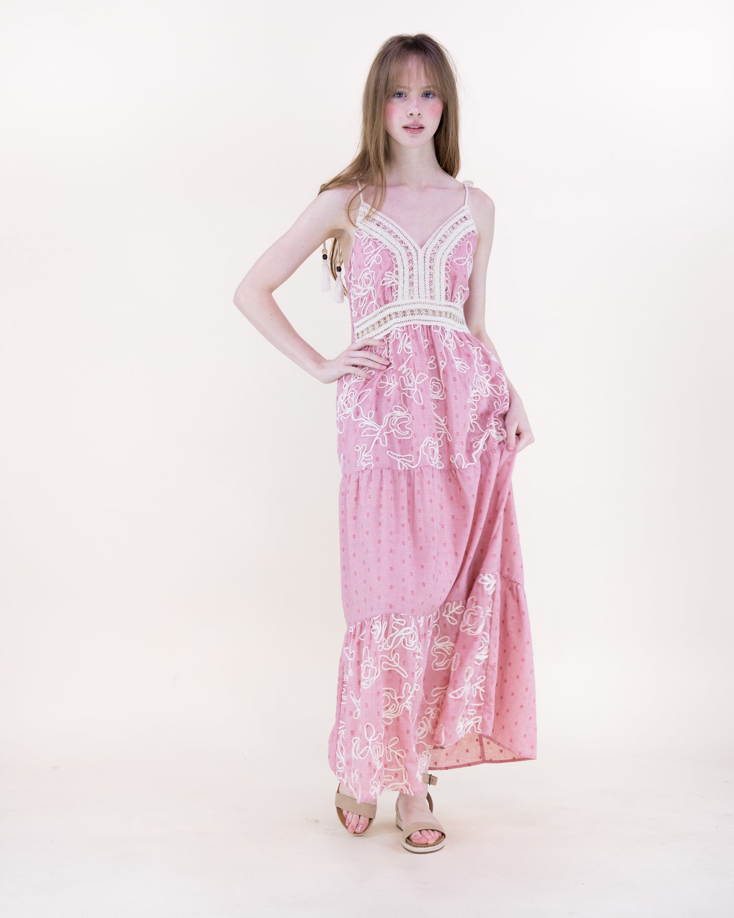 Sunburst Daisy Embroidered Tiered Maxi Dress