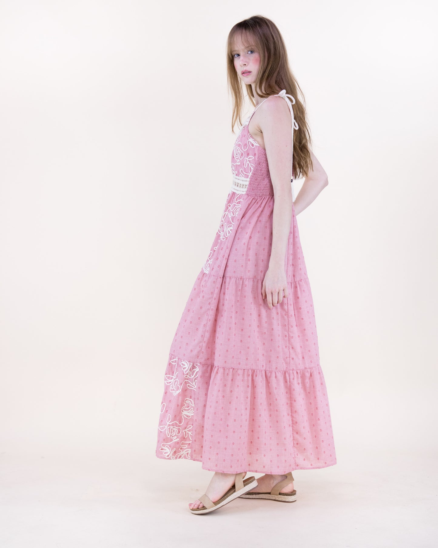 Sunburst Daisy Embroidered Tiered Maxi Dress