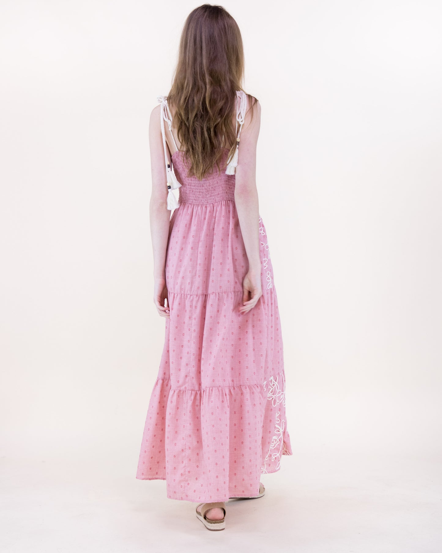 Sunburst Daisy Embroidered Tiered Maxi Dress