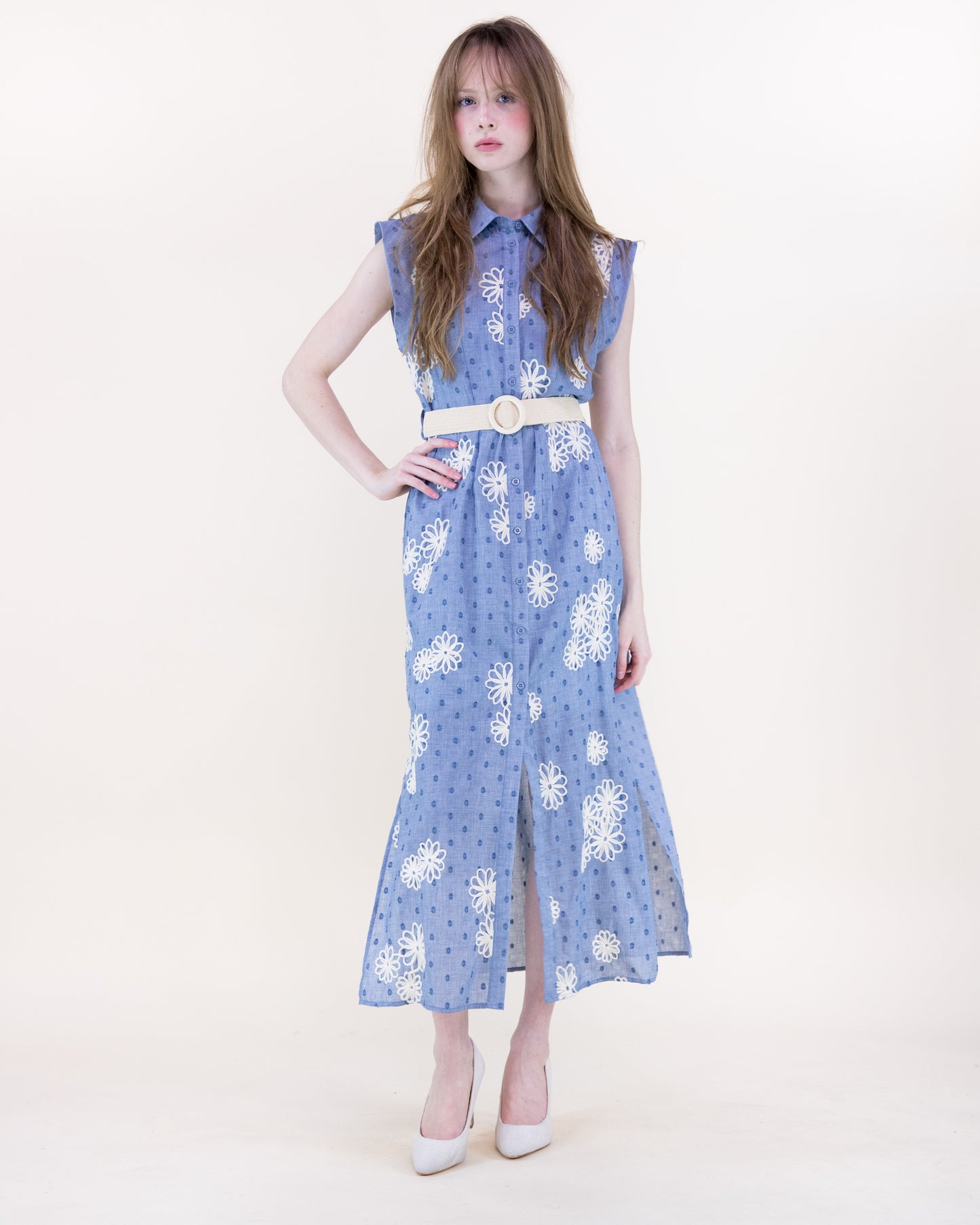 Desert Marigold Embroidered Belted Shirt Dress