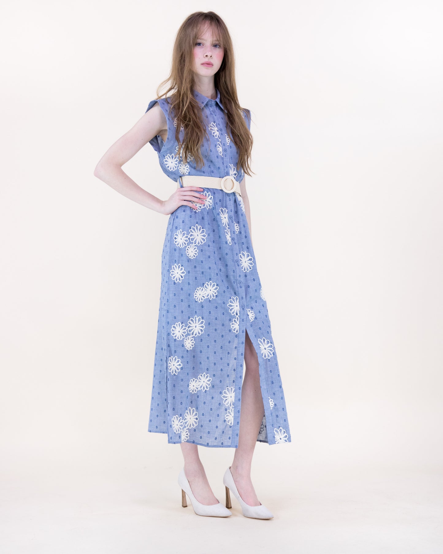 Desert Marigold Embroidered Belted Shirt Dress