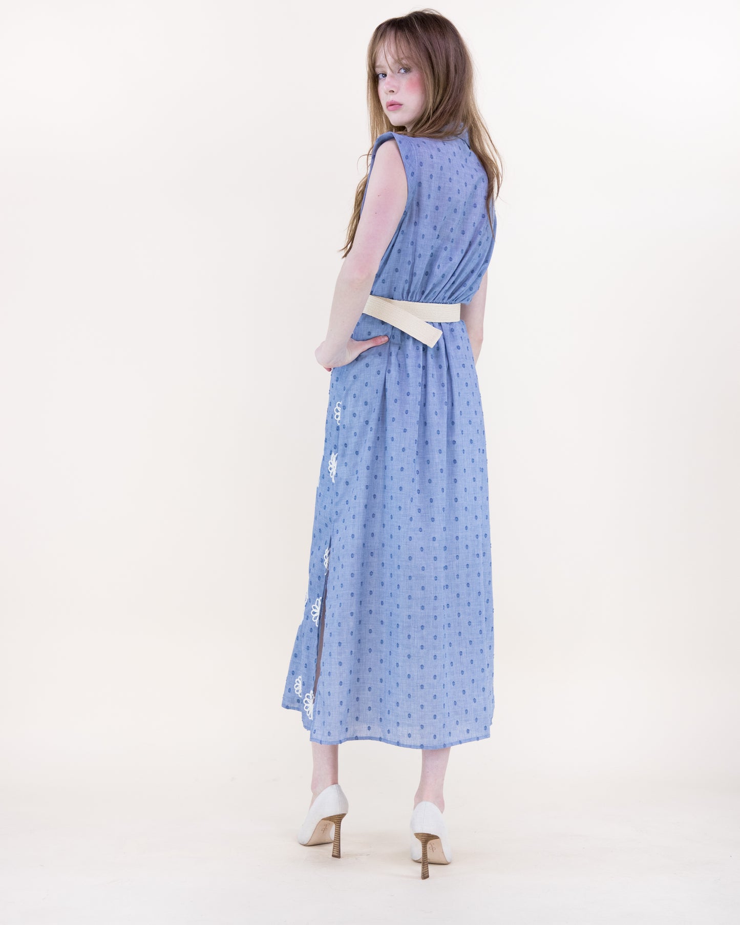 Desert Marigold Embroidered Belted Shirt Dress