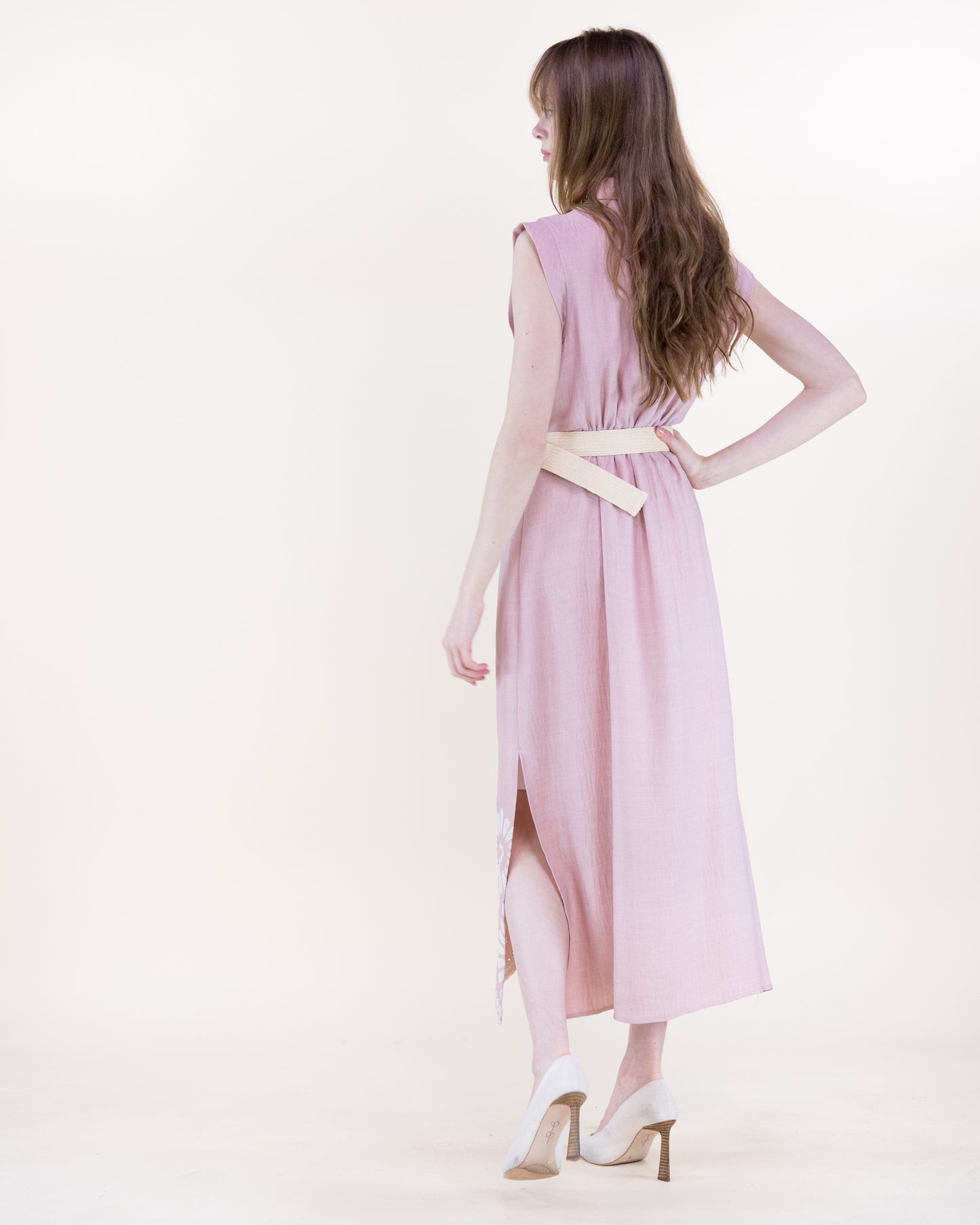 Sunburst Daisy Embroidered Belted Shirt Dress
