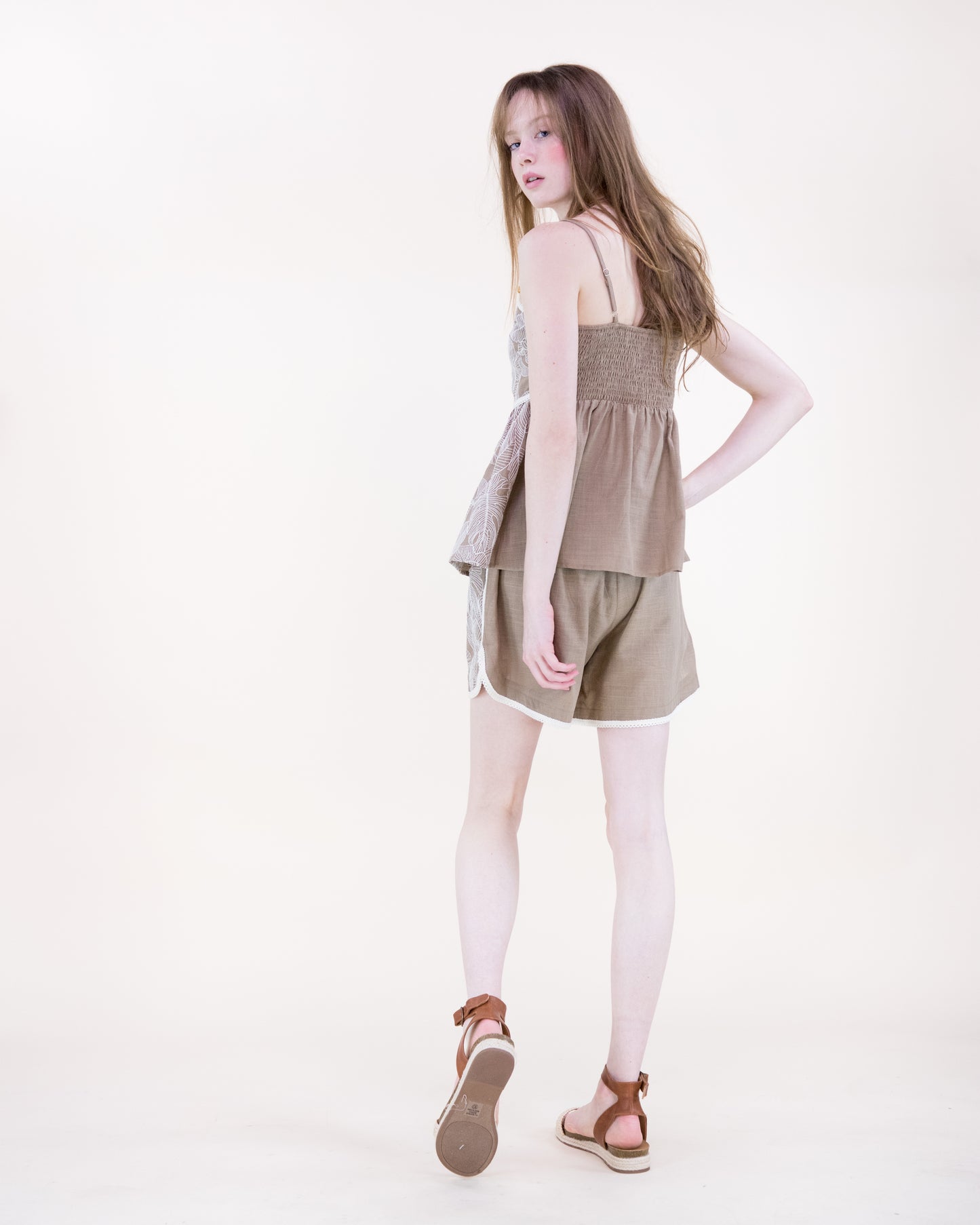 Monstera Leaf Peplum Cotton Tank Top