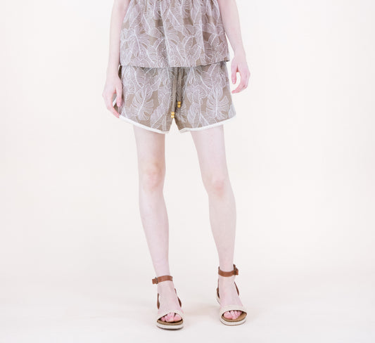Monstera Leaf Drawstring Cotton Shorts
