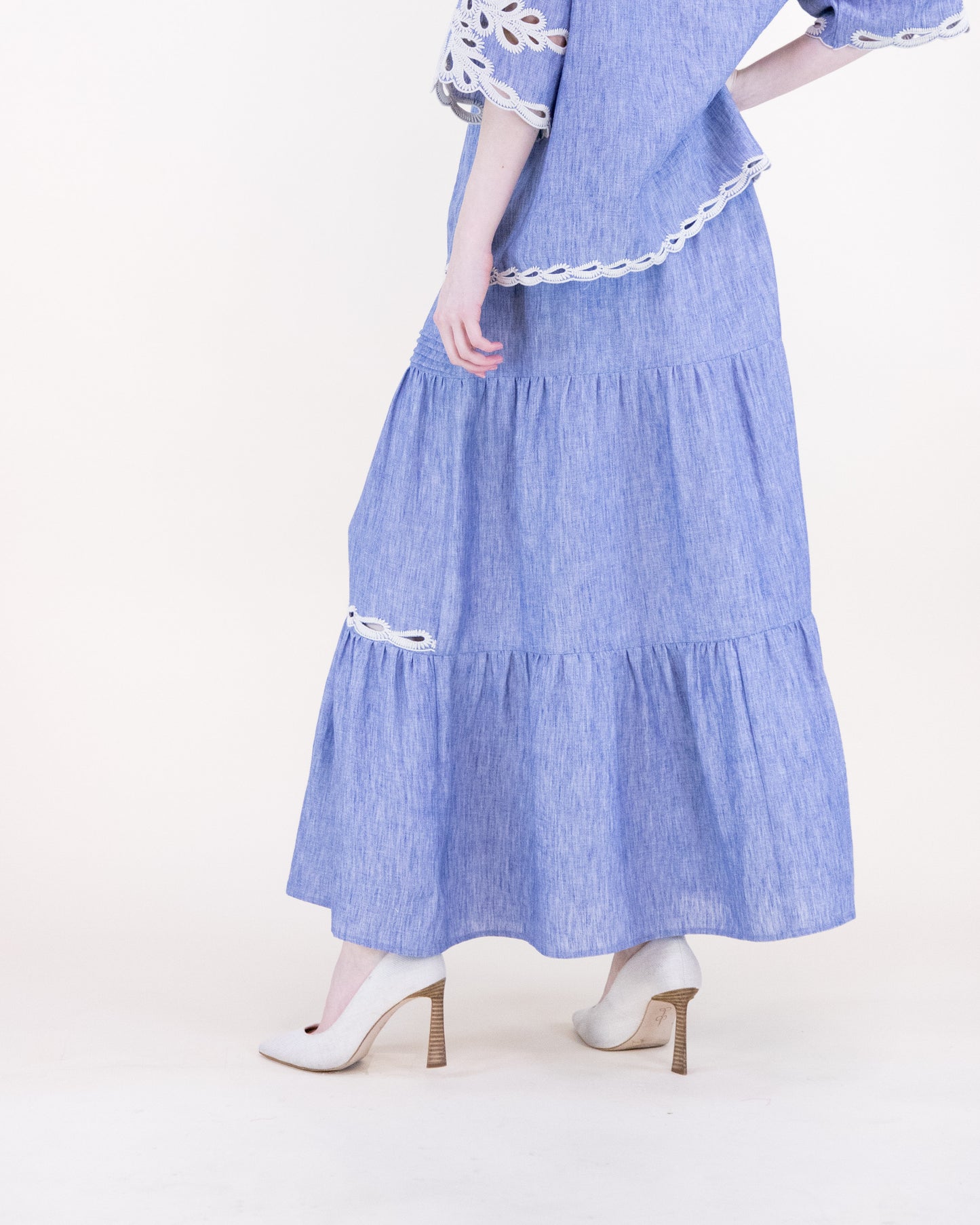 Zanzibar Eyelet Embroidered Chambray Maxi Skirt
