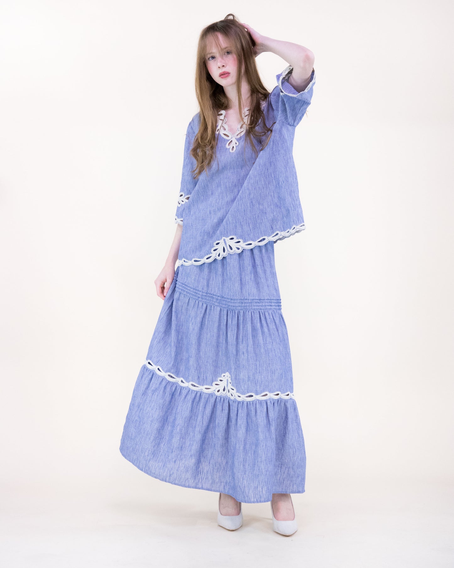 Zanzibar Eyelet Embroidered Chambray Maxi Skirt