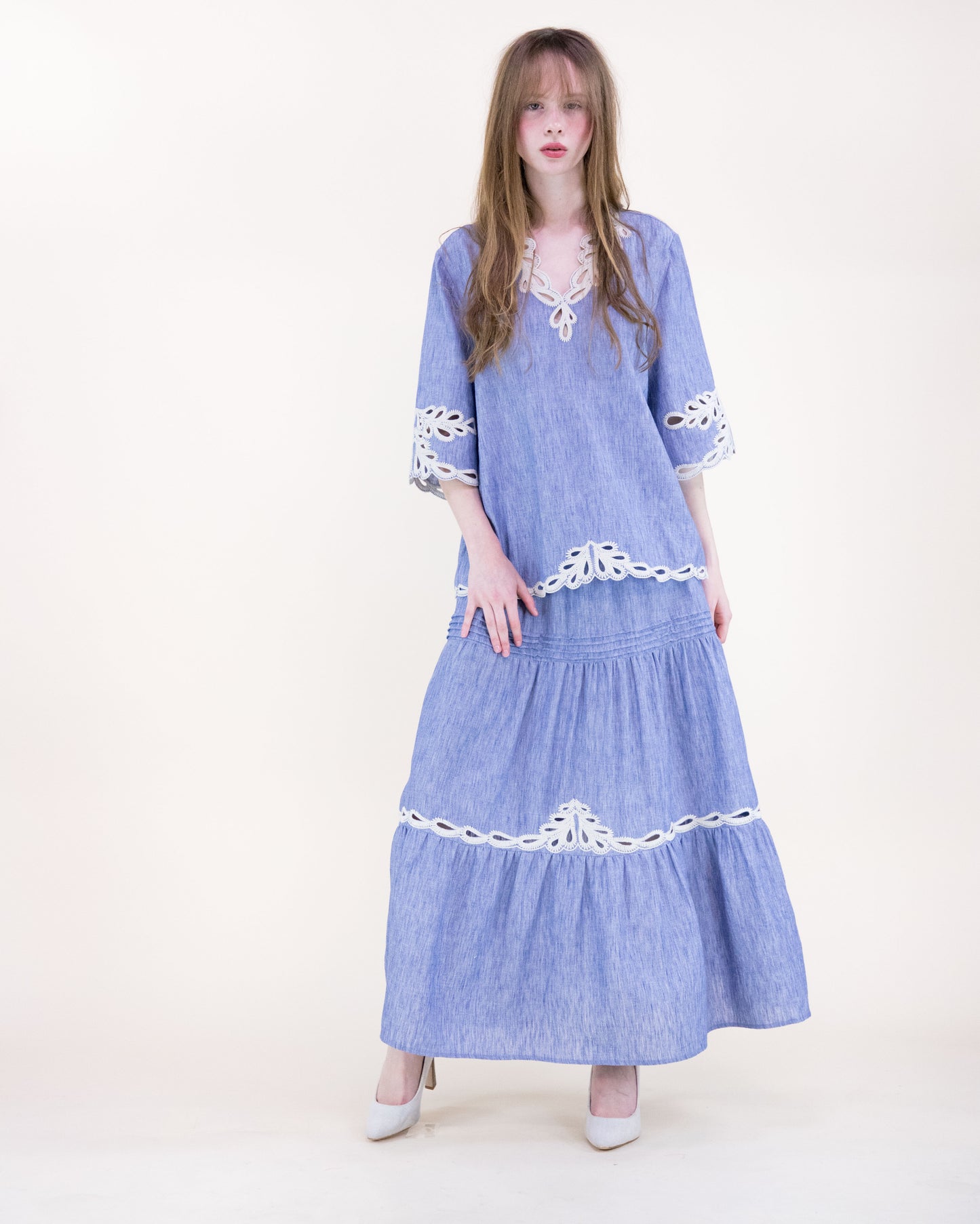 Zanzibar Eyelet Embroidered Chambray Blouse