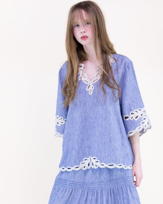 Zanzibar Eyelet Embroidered Chambray Blouse