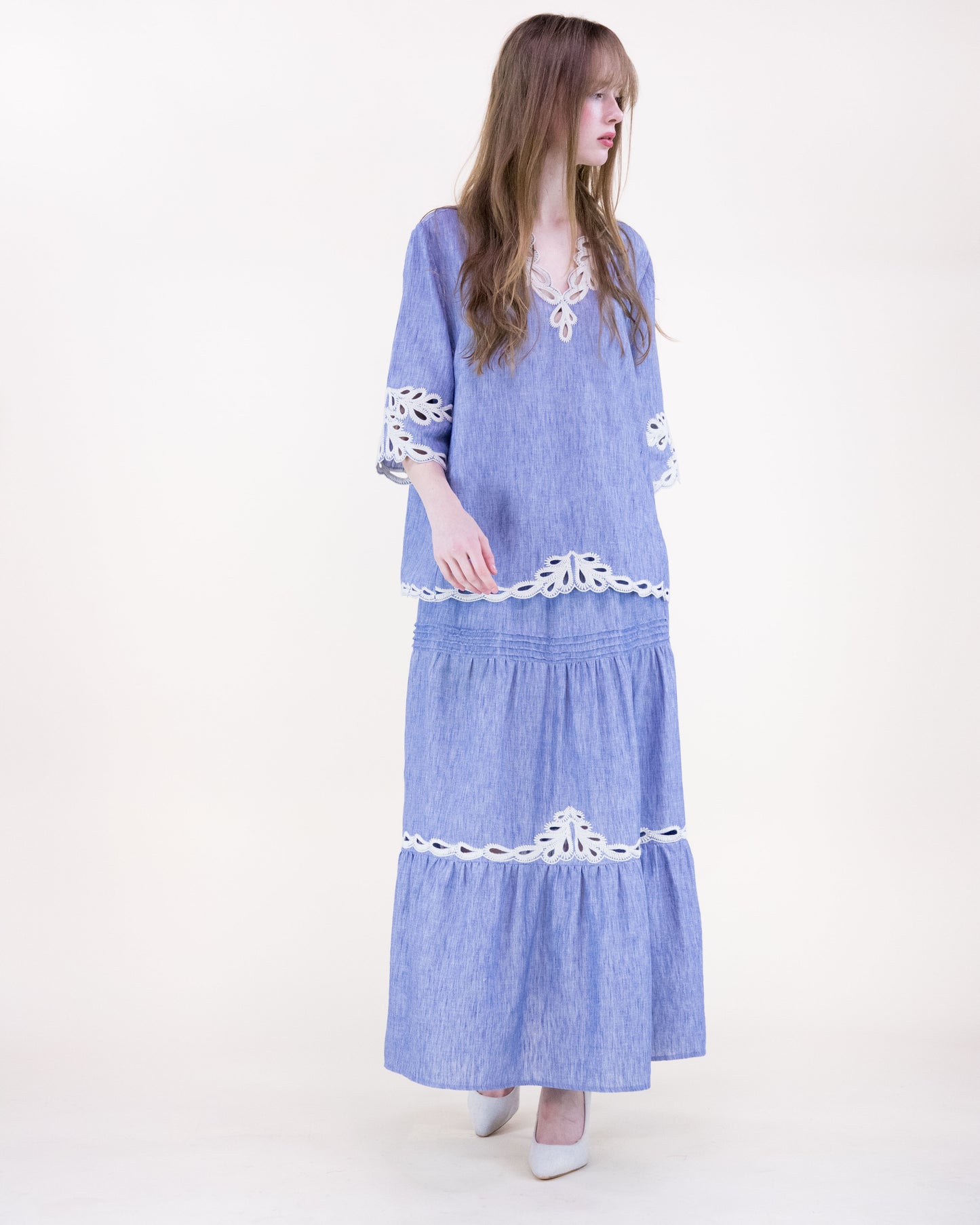Zanzibar Eyelet Embroidered Chambray Maxi Skirt