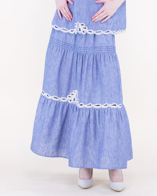 Zanzibar Eyelet Embroidered Chambray Maxi Skirt