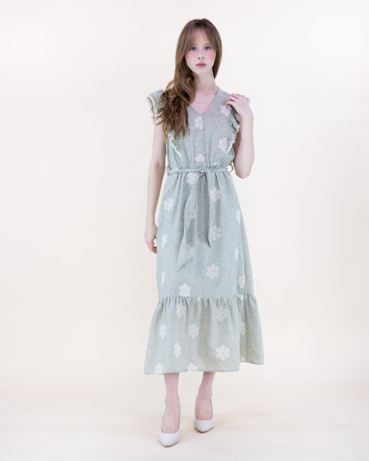 Summer Rose Butterfly Sleeve Chambray Maxi Dress